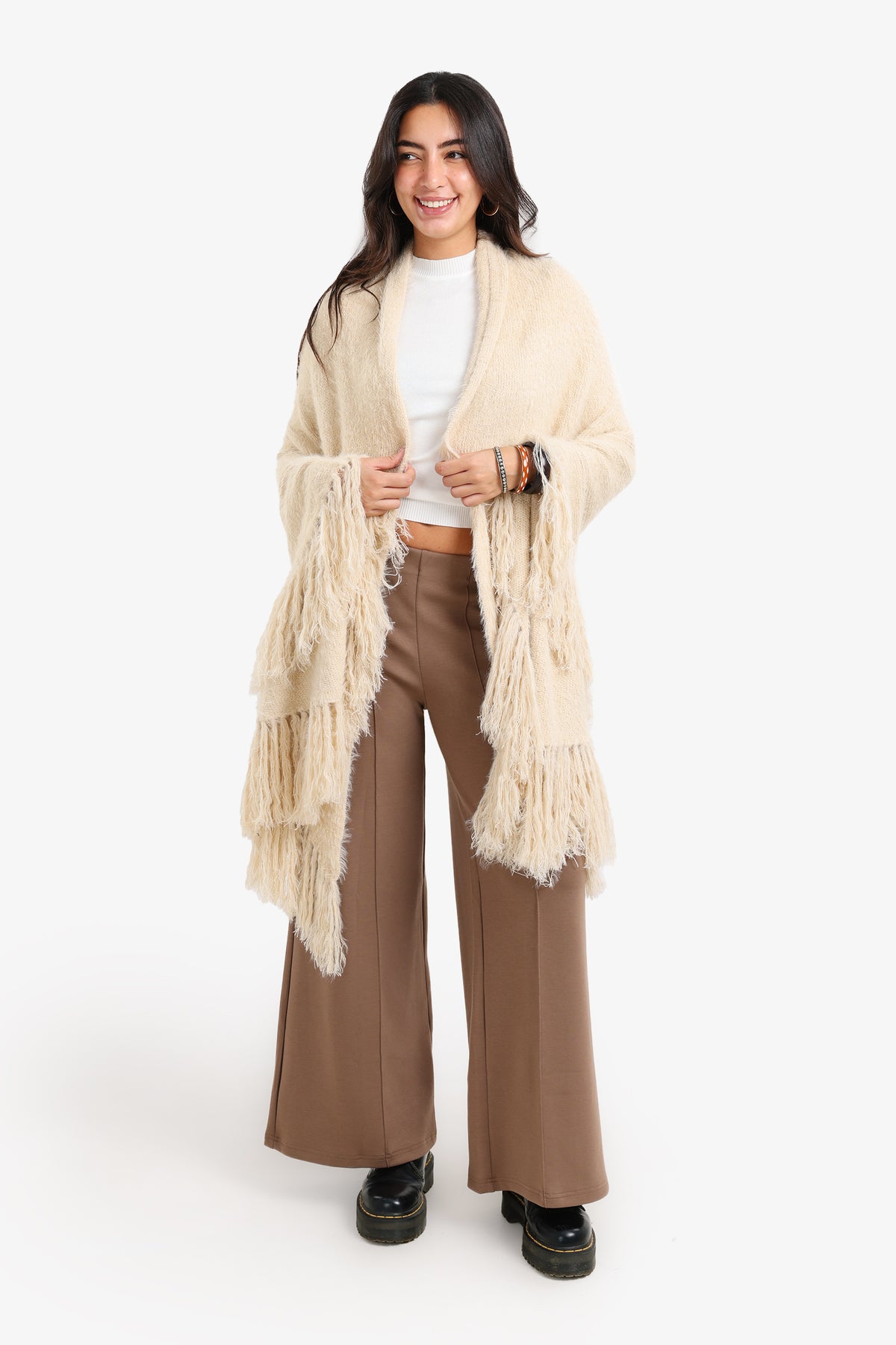 Fringe Trim Knitted Poncho