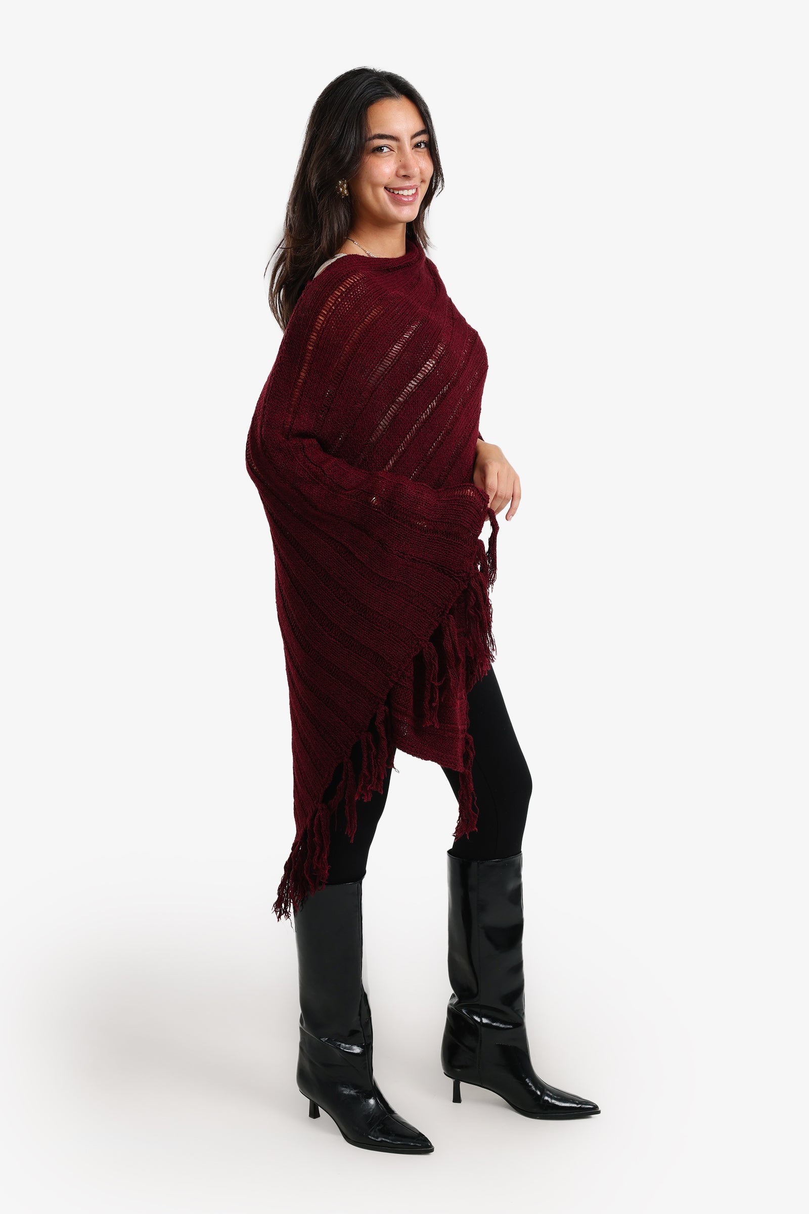 Poncho with Fringe Details