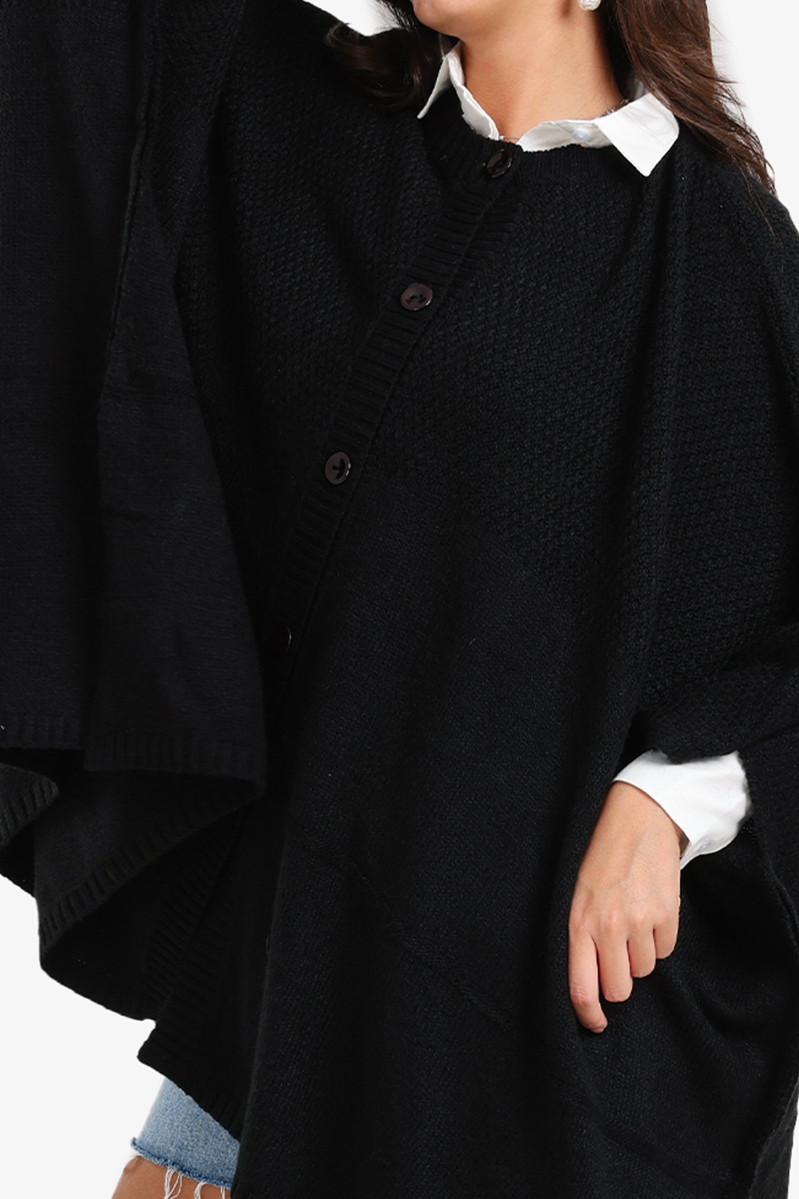 Asymmetrical Buttoned Poncho