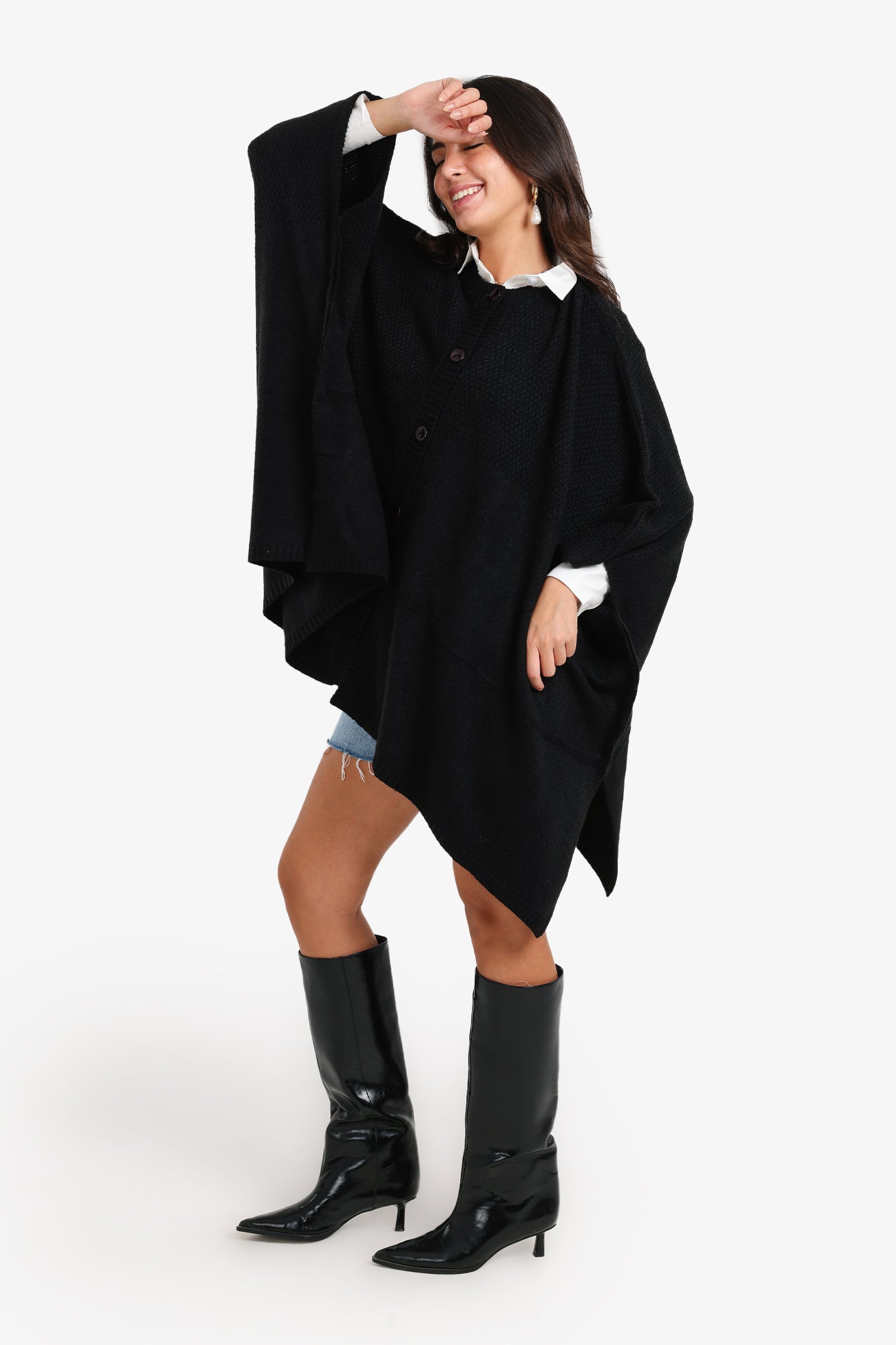 Asymmetrical Buttoned Poncho
