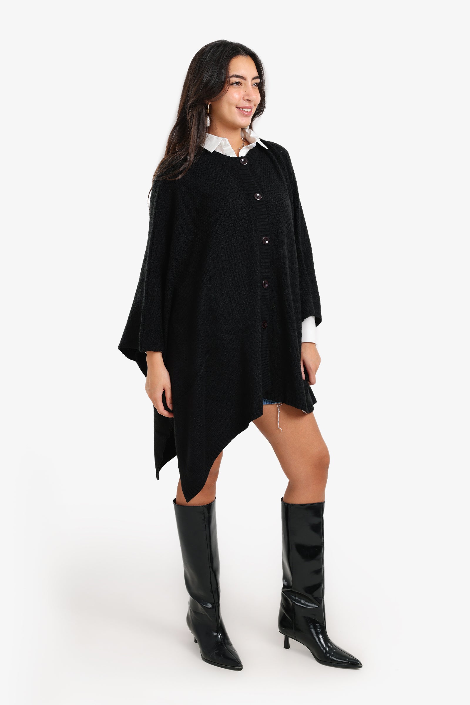 Asymmetrical Buttoned Poncho