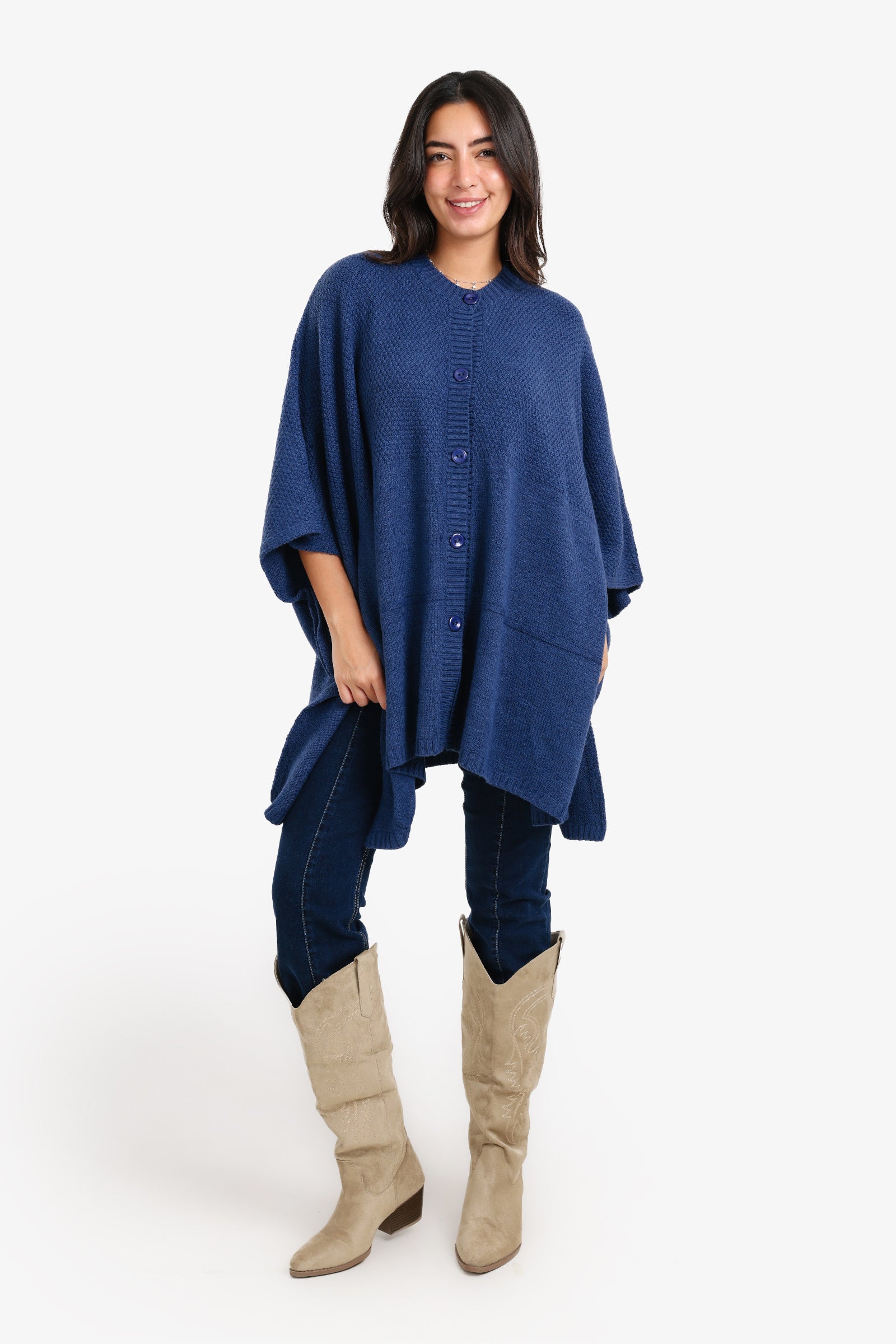 Asymmetrical Buttoned Poncho