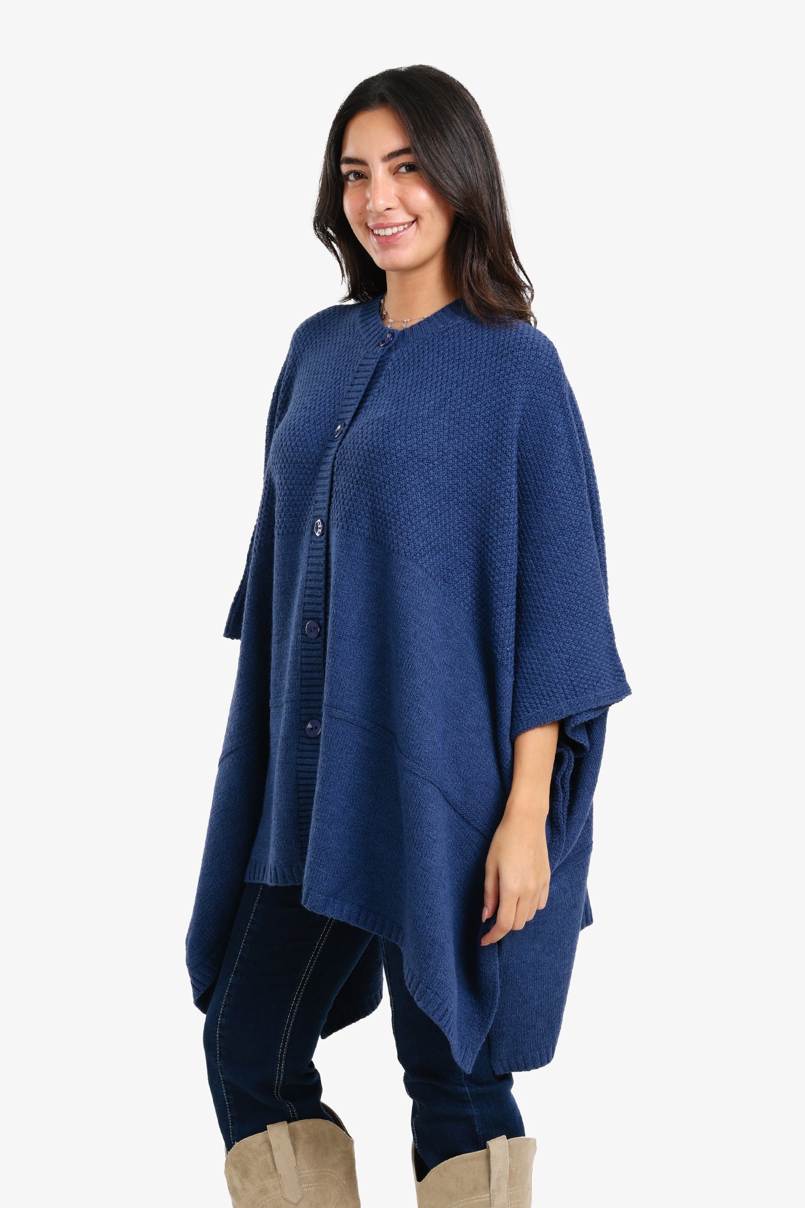 Asymmetrical Buttoned Poncho