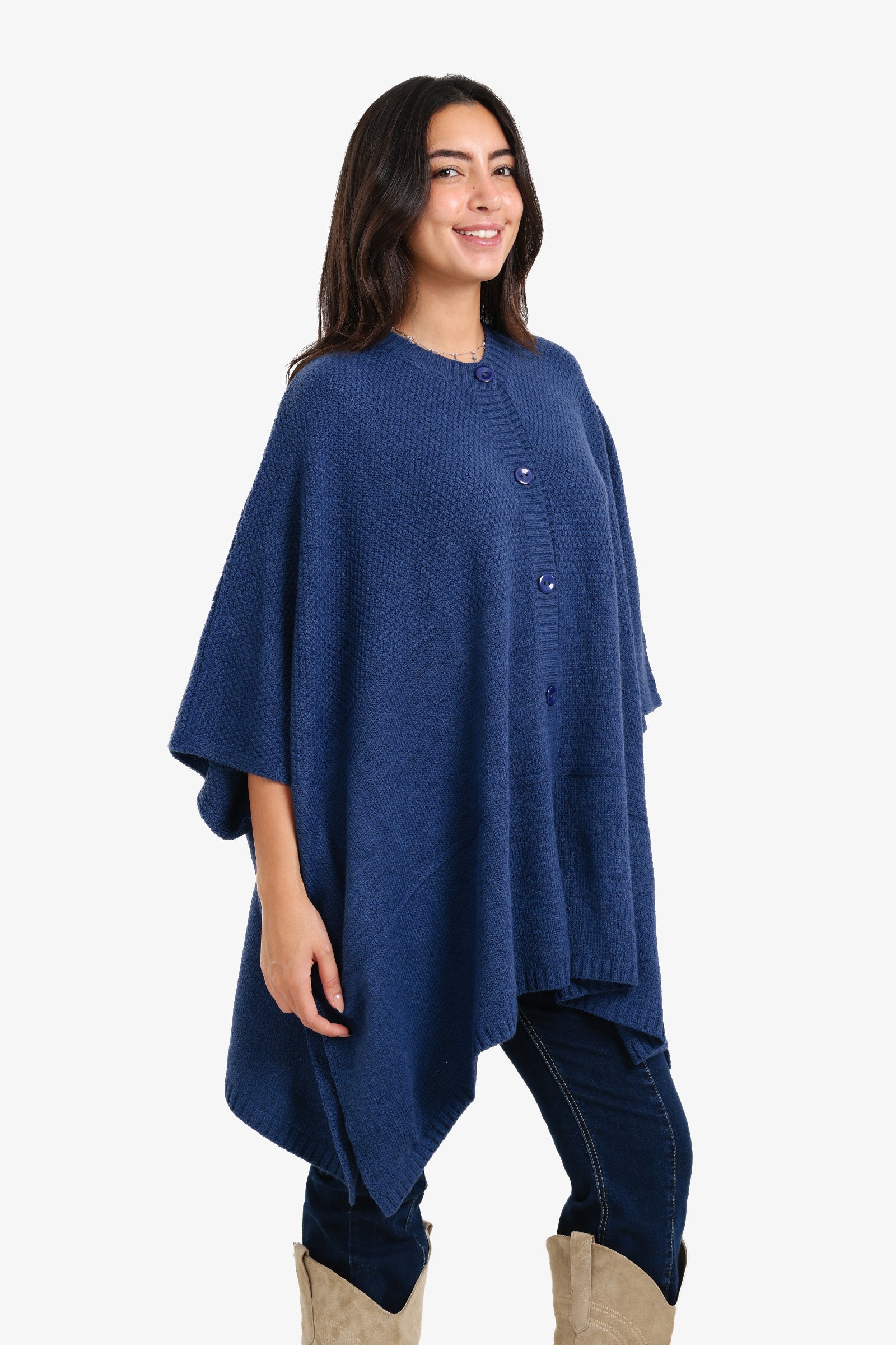 Asymmetrical Buttoned Poncho