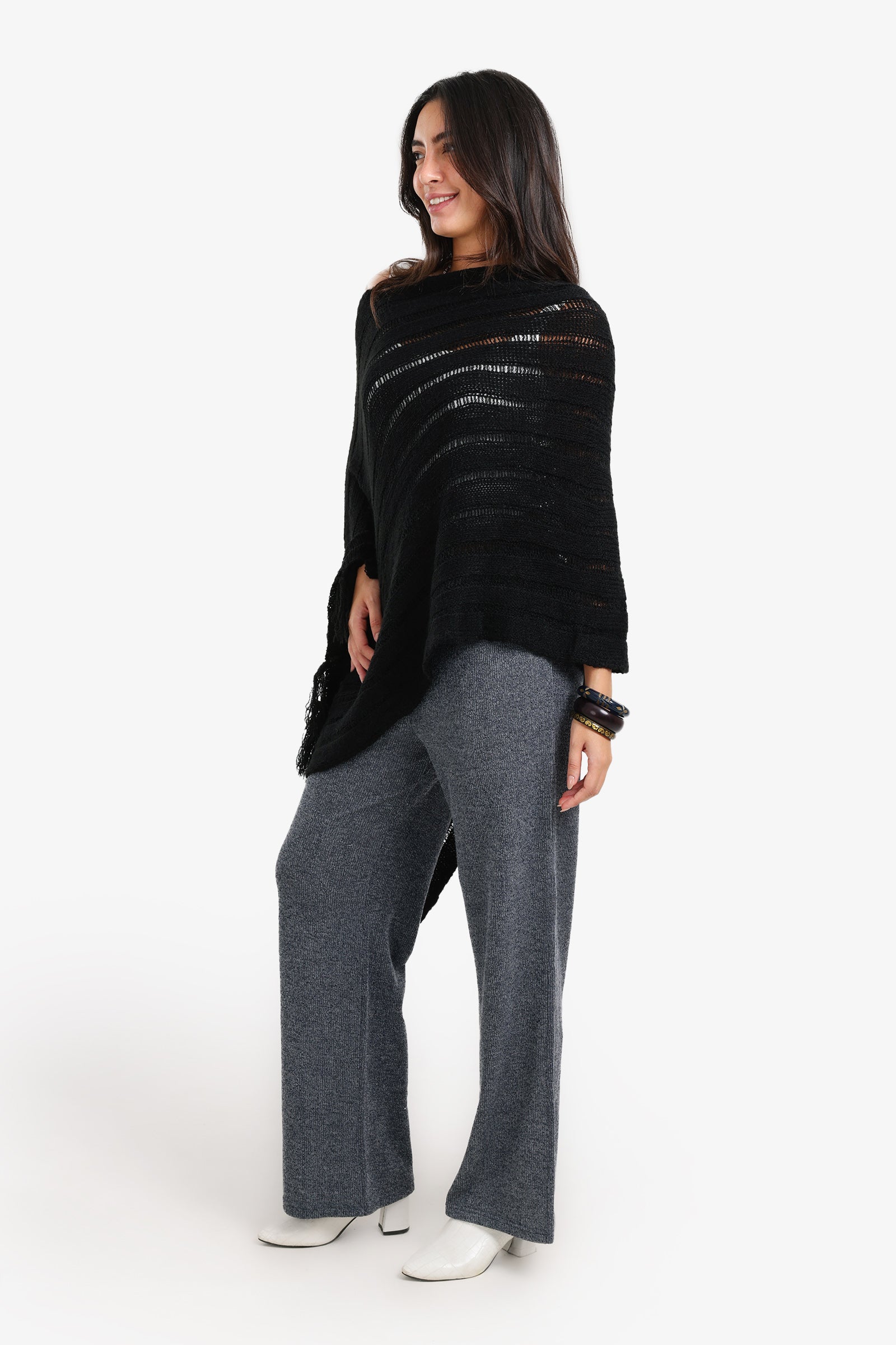 Poncho with Fringe Details