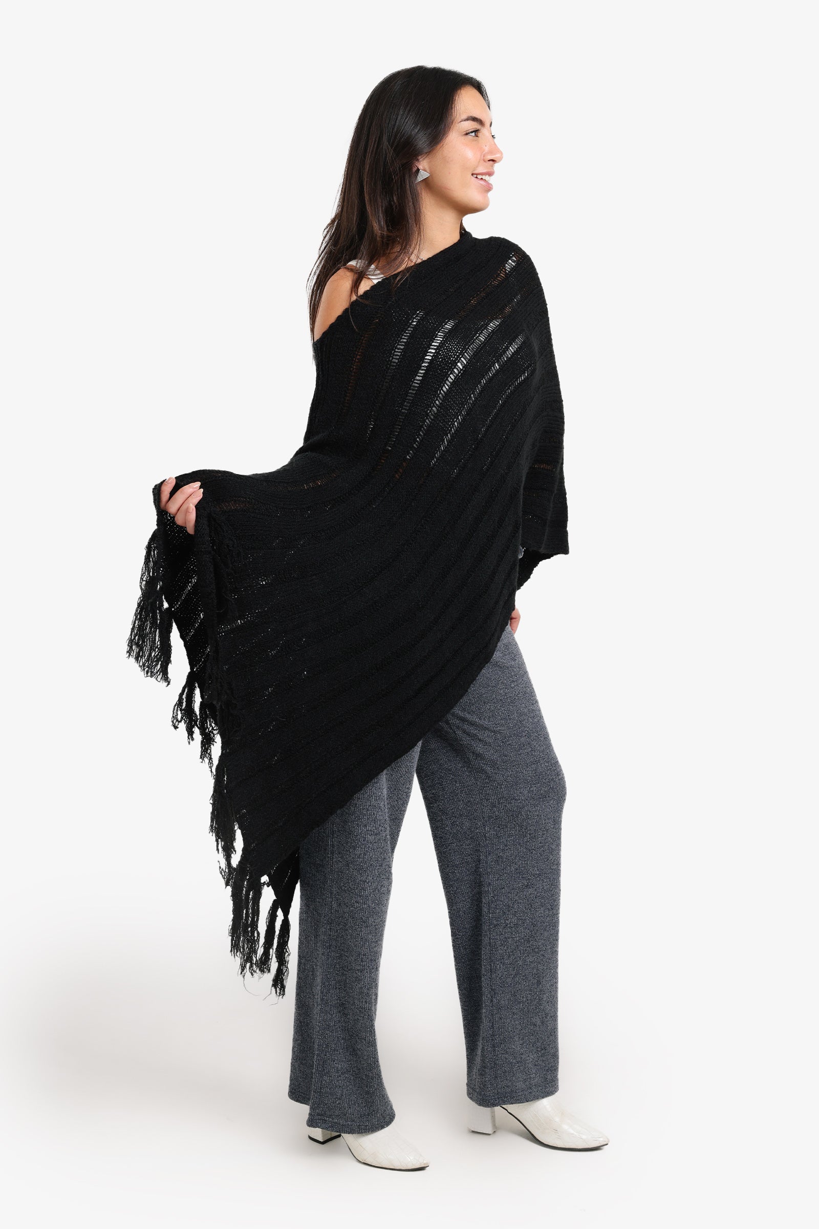 Poncho with Fringe Details