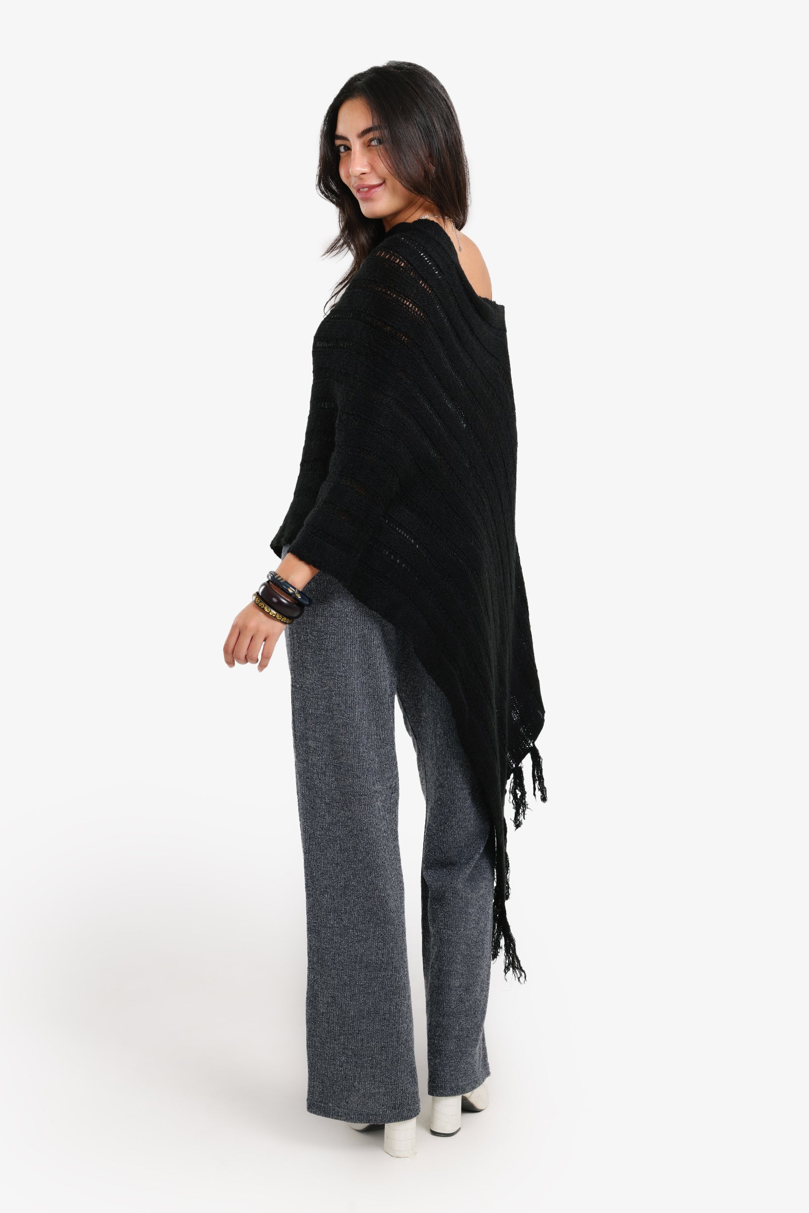 Poncho with Fringe Details