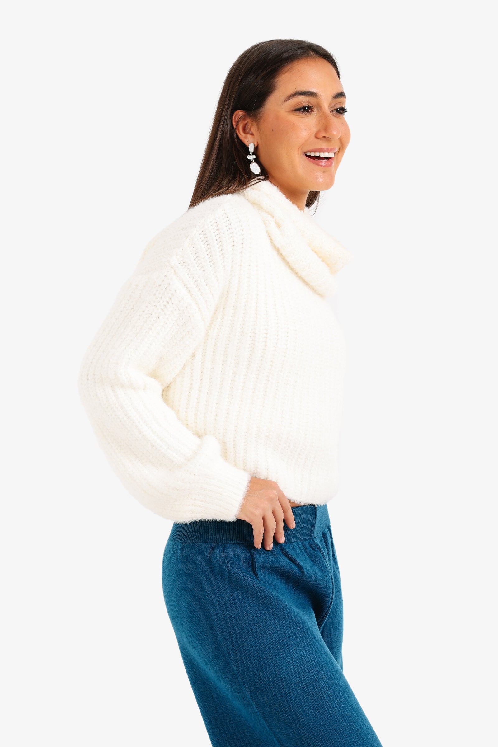 Cropped Cowl Neck Pullover