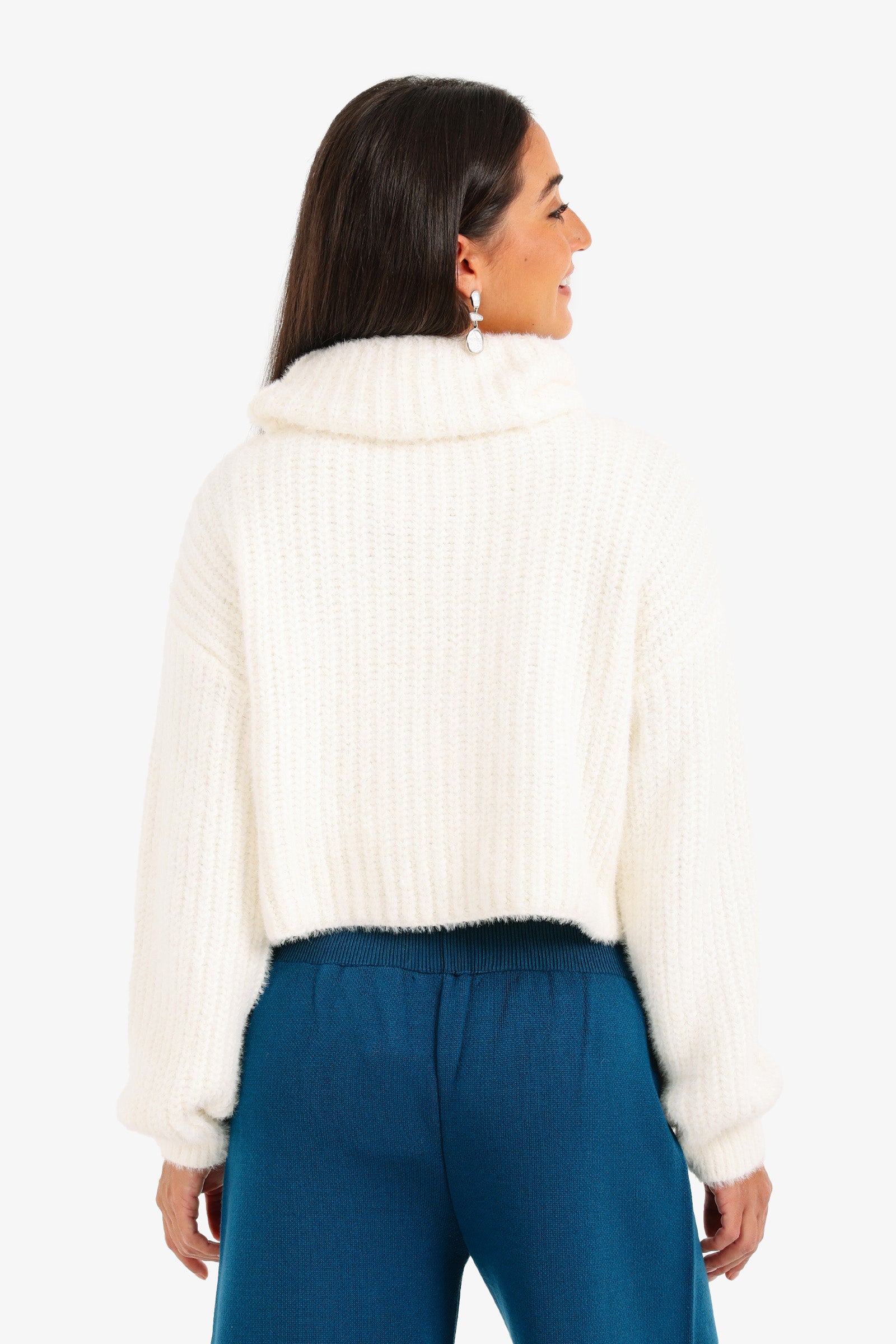Cropped Cowl Neck Pullover