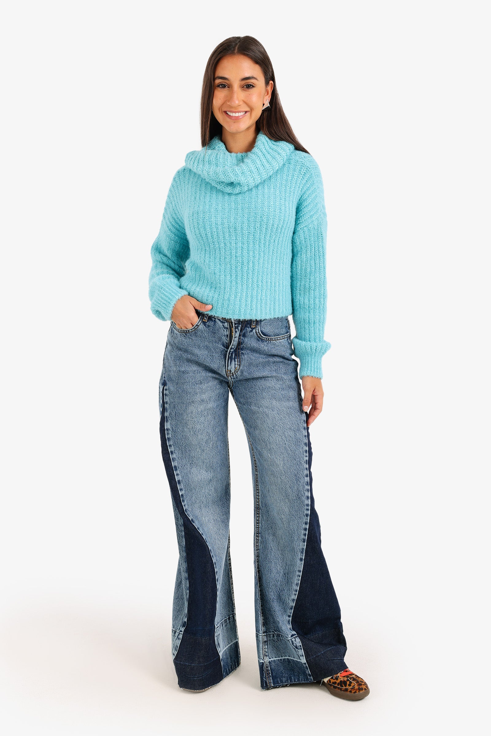 Cropped Cowl Neck Pullover