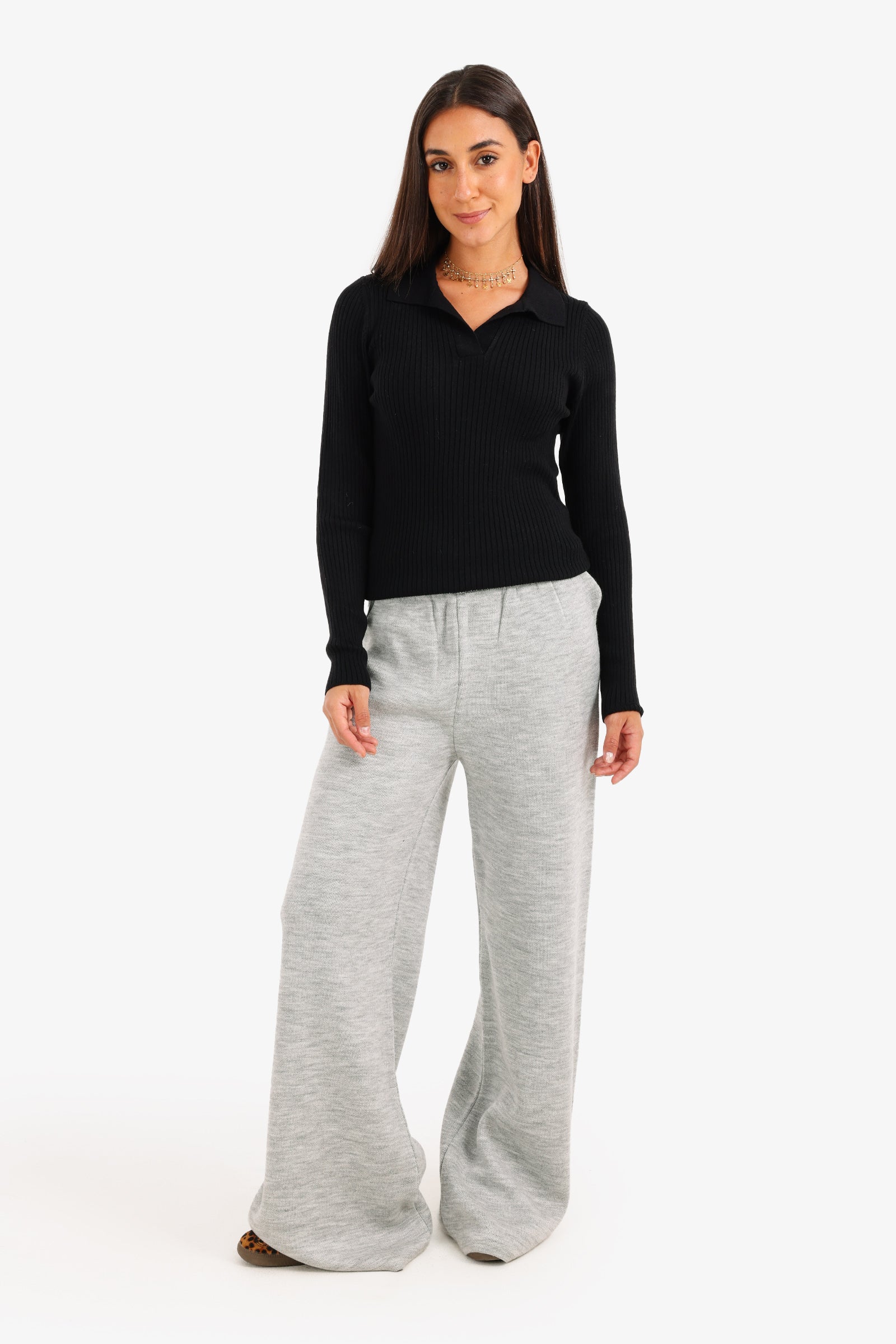Ribbed Pullover with Collar
