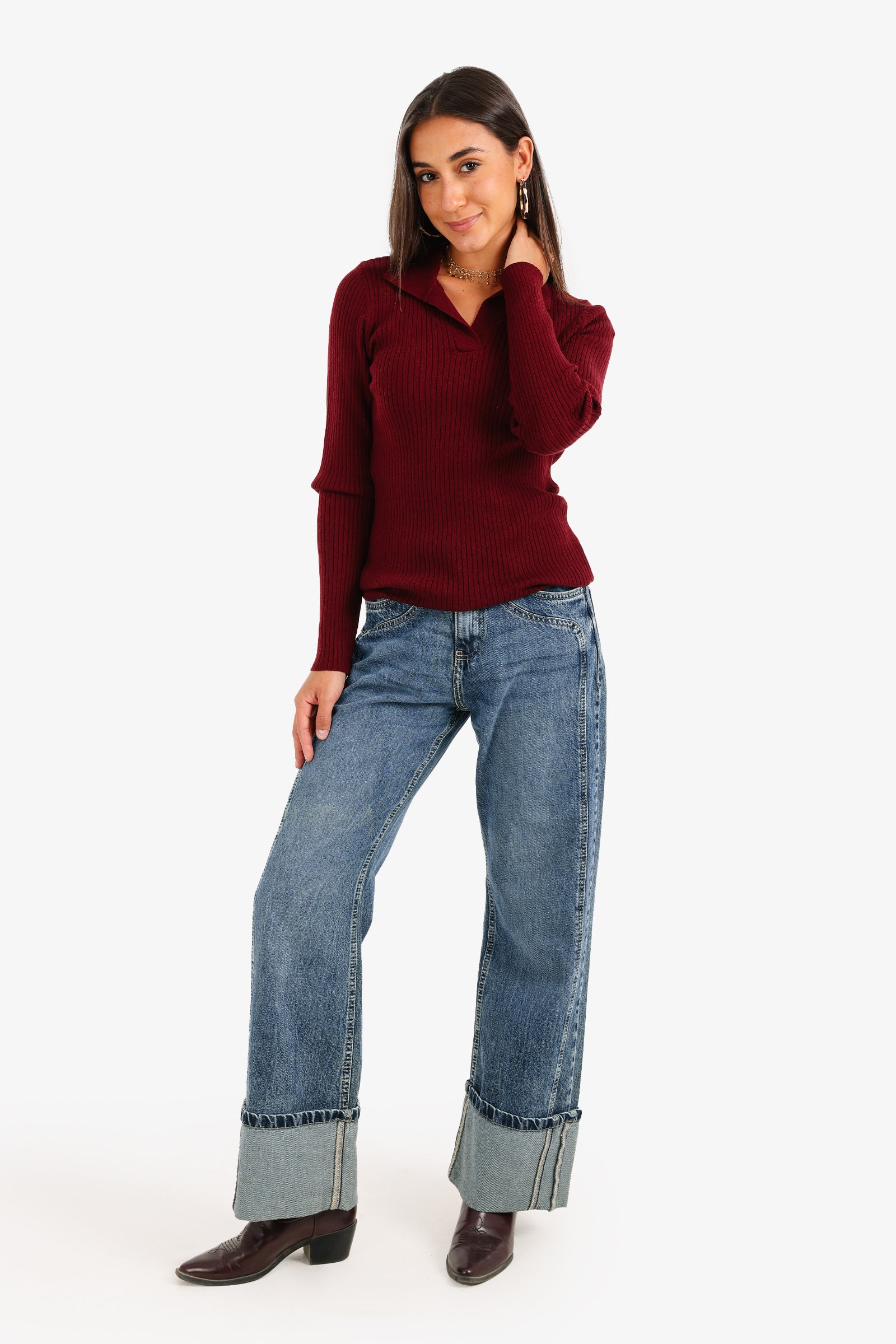 Ribbed Pullover with Collar