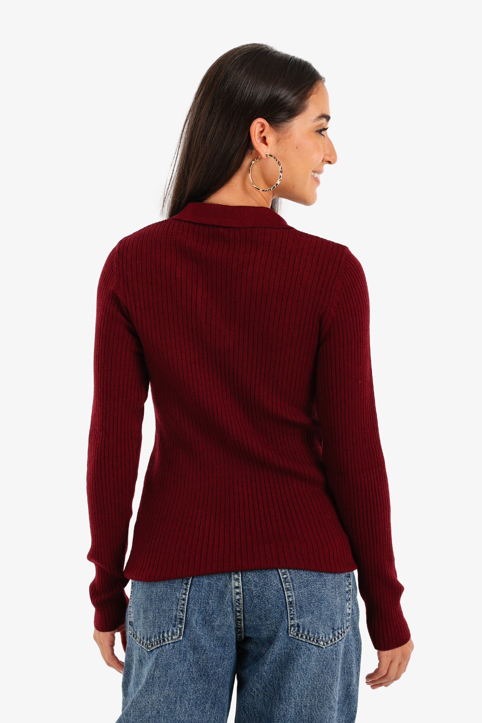 Ribbed Pullover with Collar
