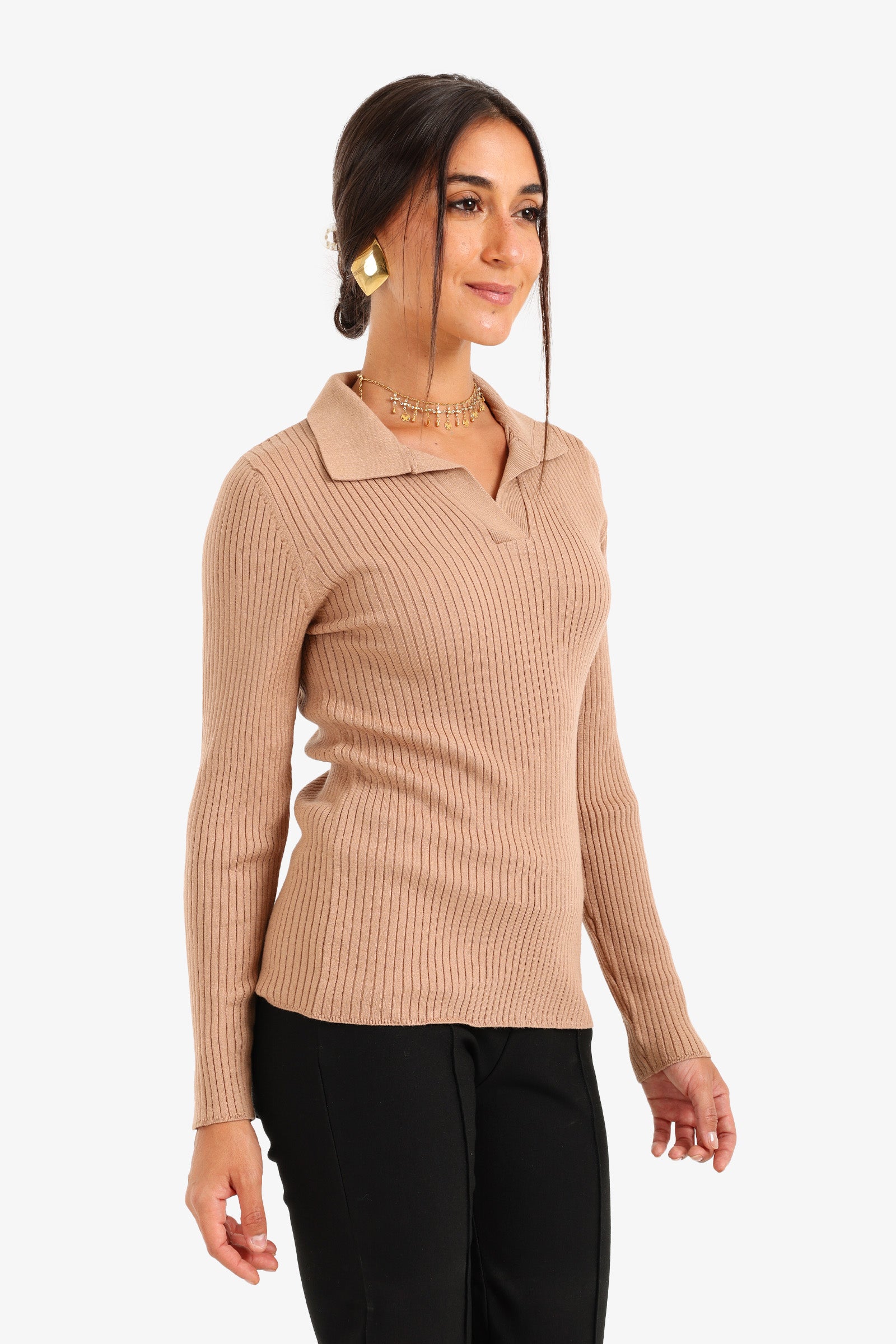 Ribbed Pullover with Collar