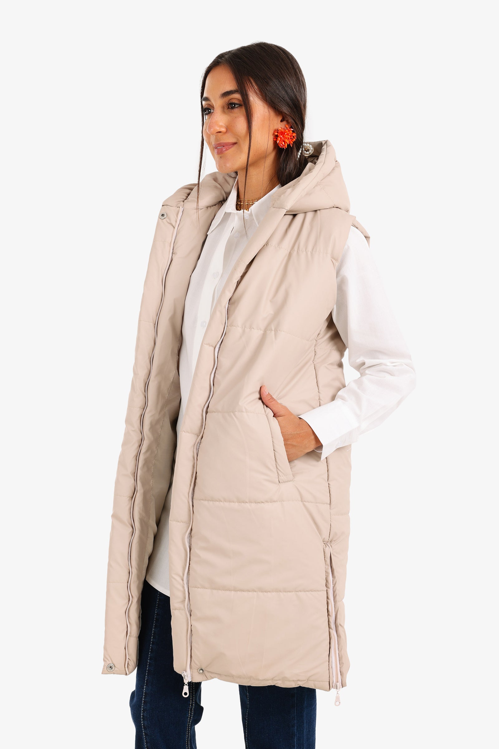 Hooded Long Puffer Vest