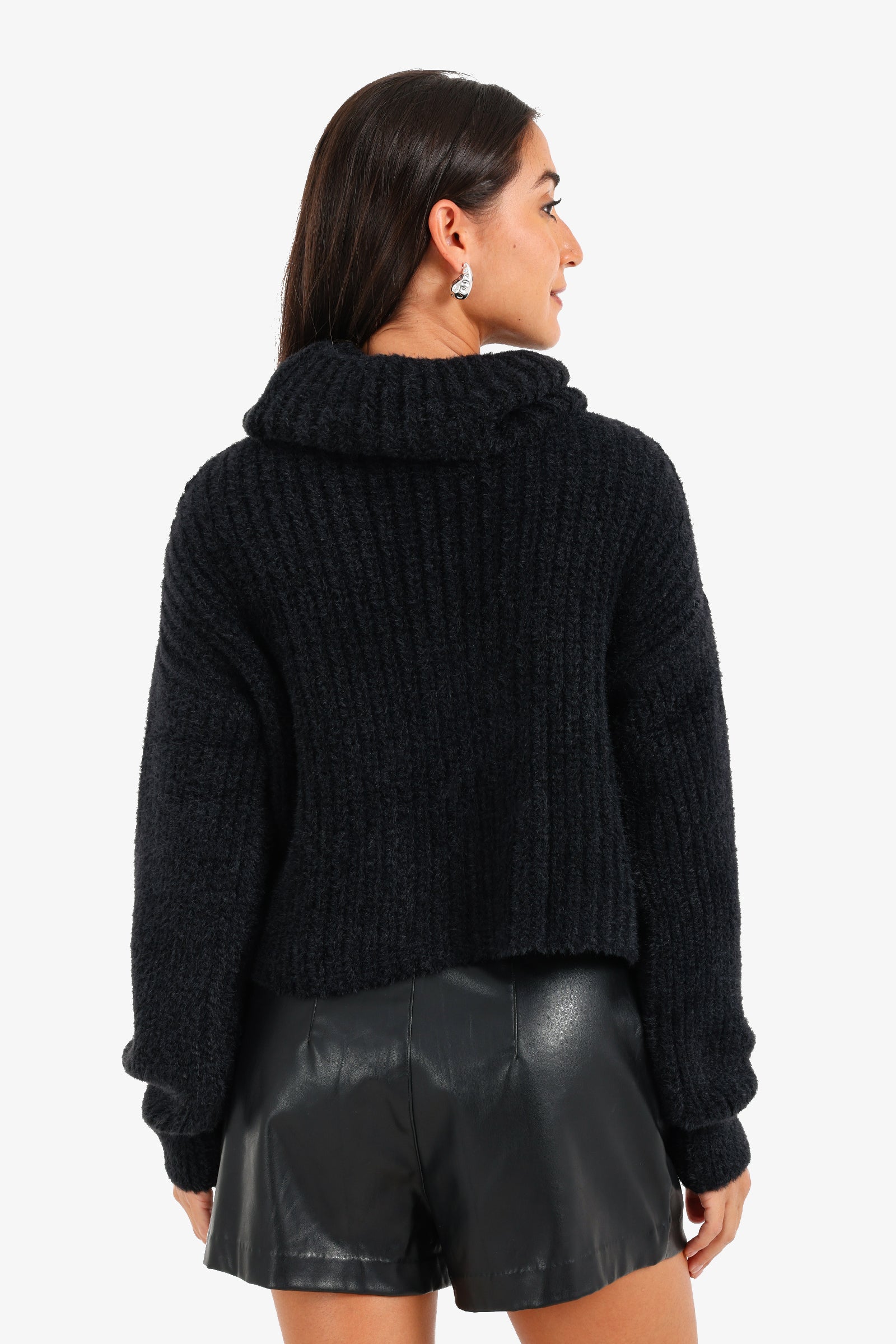 Cropped Cowl Neck Pullover