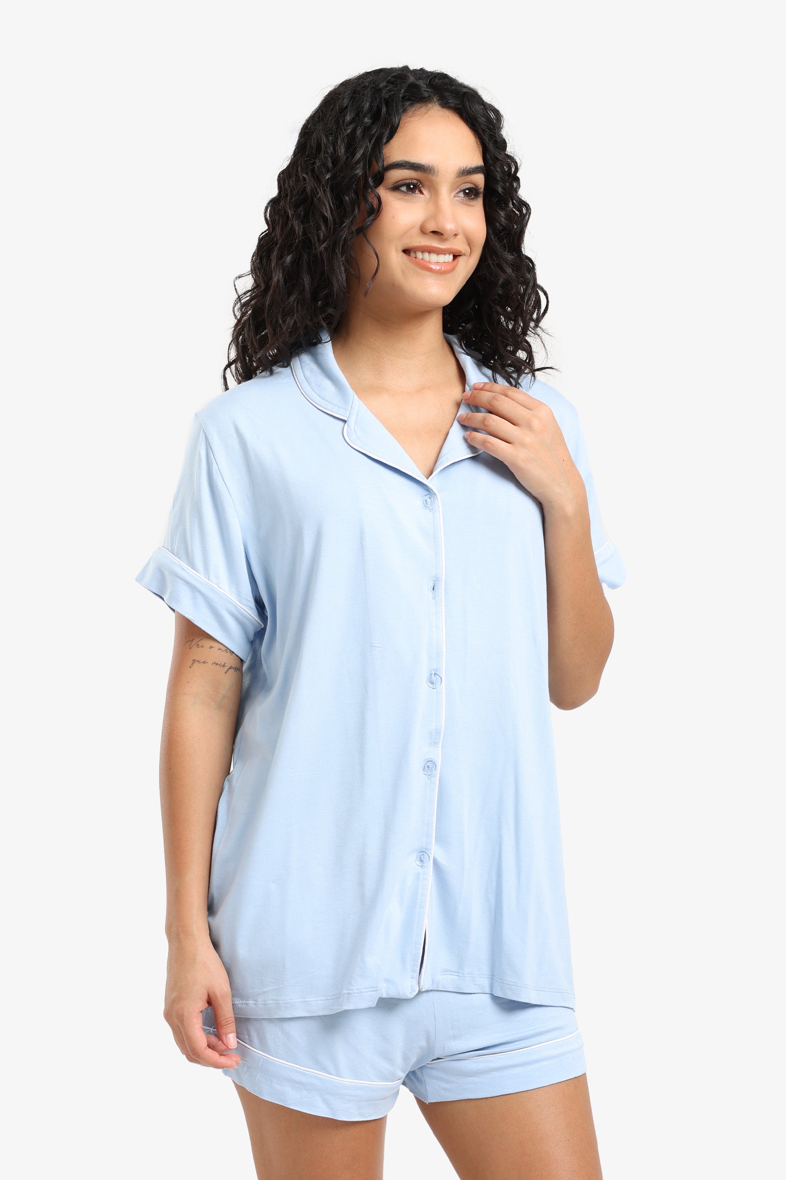 Color Piping Poplin Pyjama Set