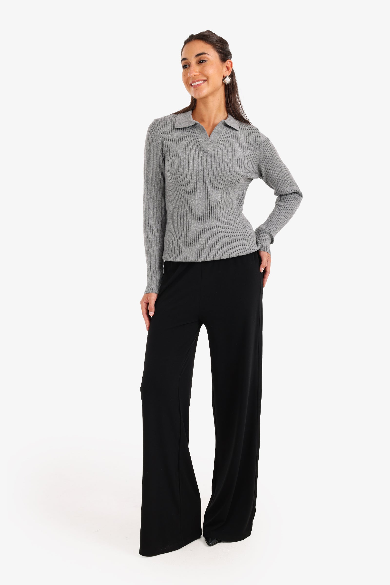 Ribbed Pullover with Collar
