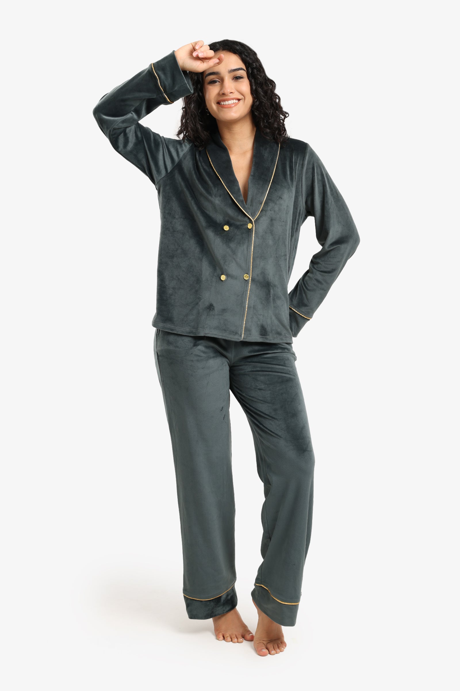 Double-Breasted Velvet Pyjama Set