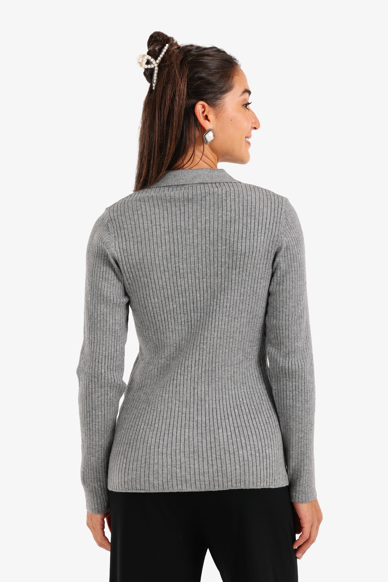 Ribbed Pullover with Collar