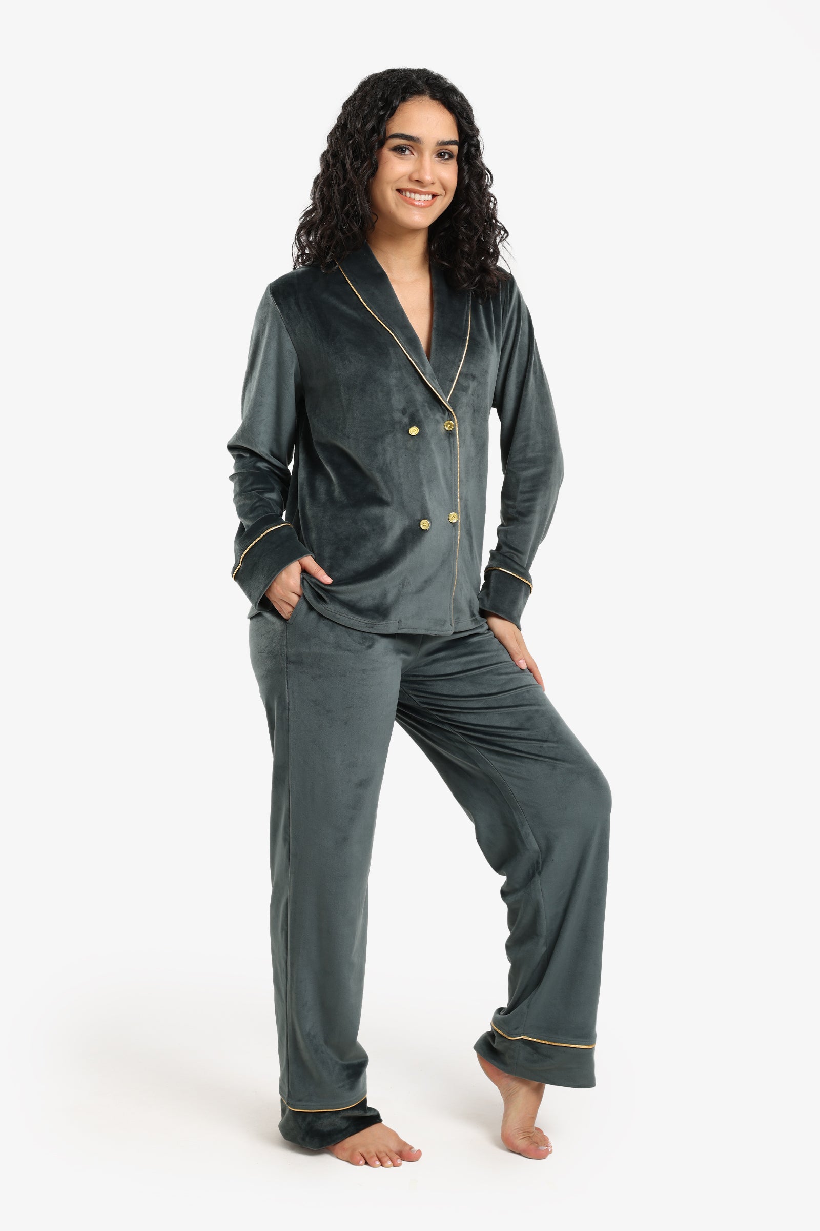 Double-Breasted Velvet Pyjama Set