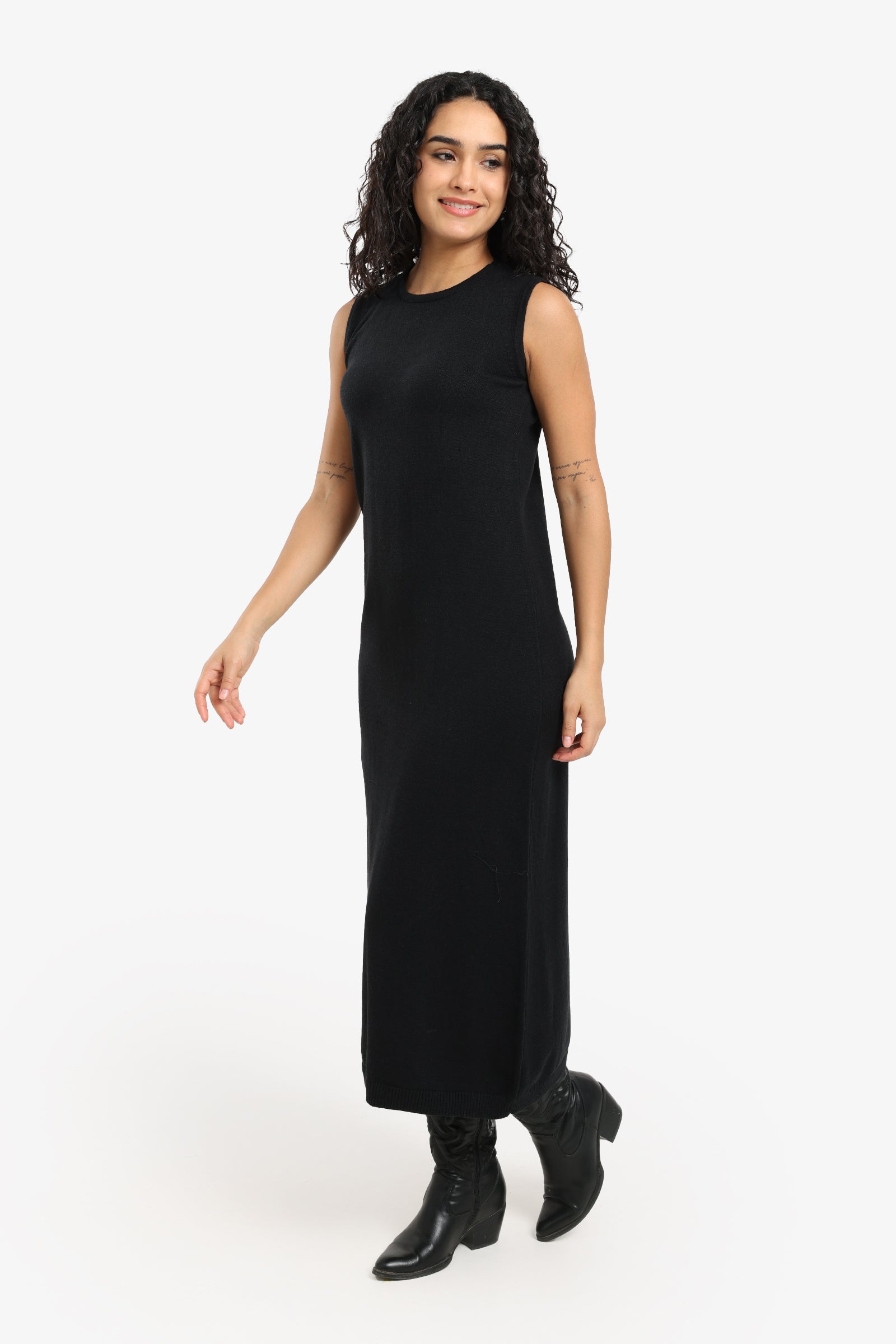 Dress with Ribbed Trim