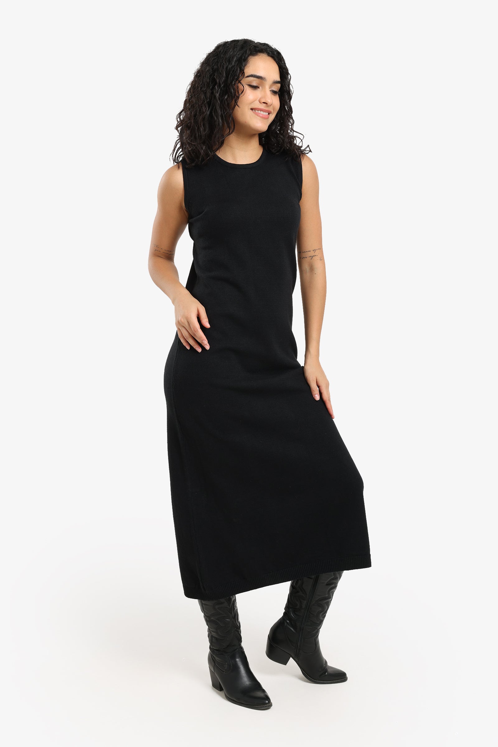 Dress with Ribbed Trim