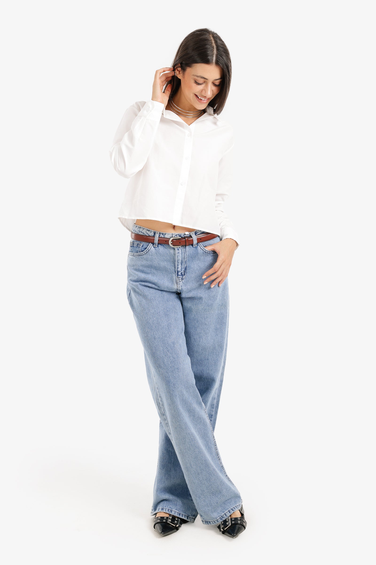 Cropped Button-Up Shirt