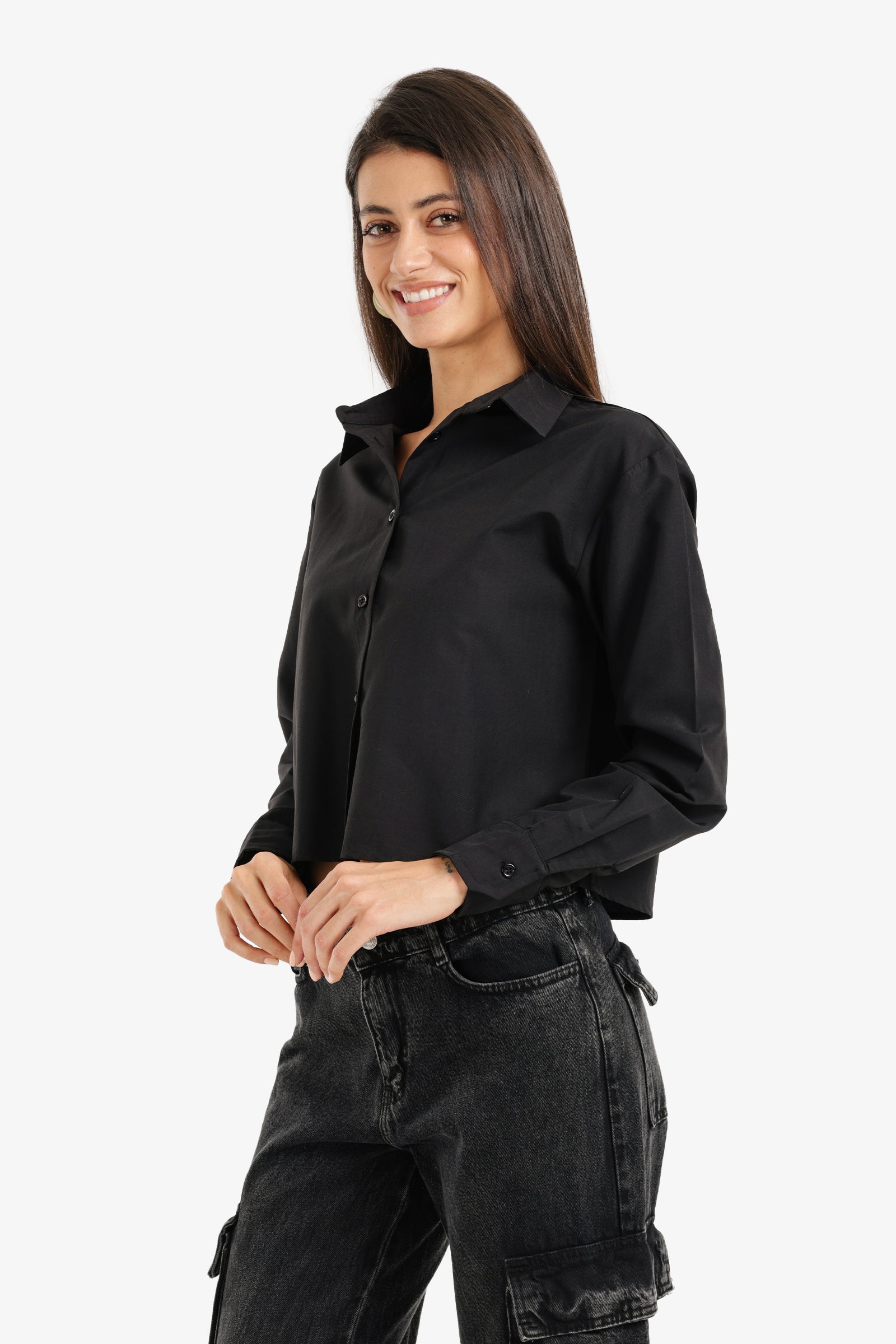 Cropped Button-Up Shirt