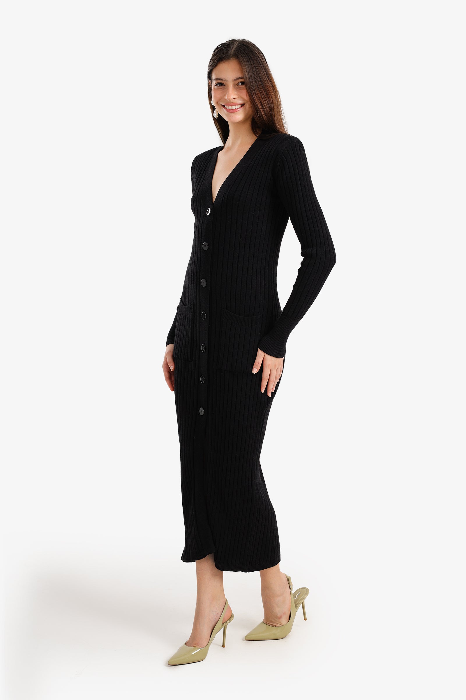 Ribbed Button-Up Midi Dress