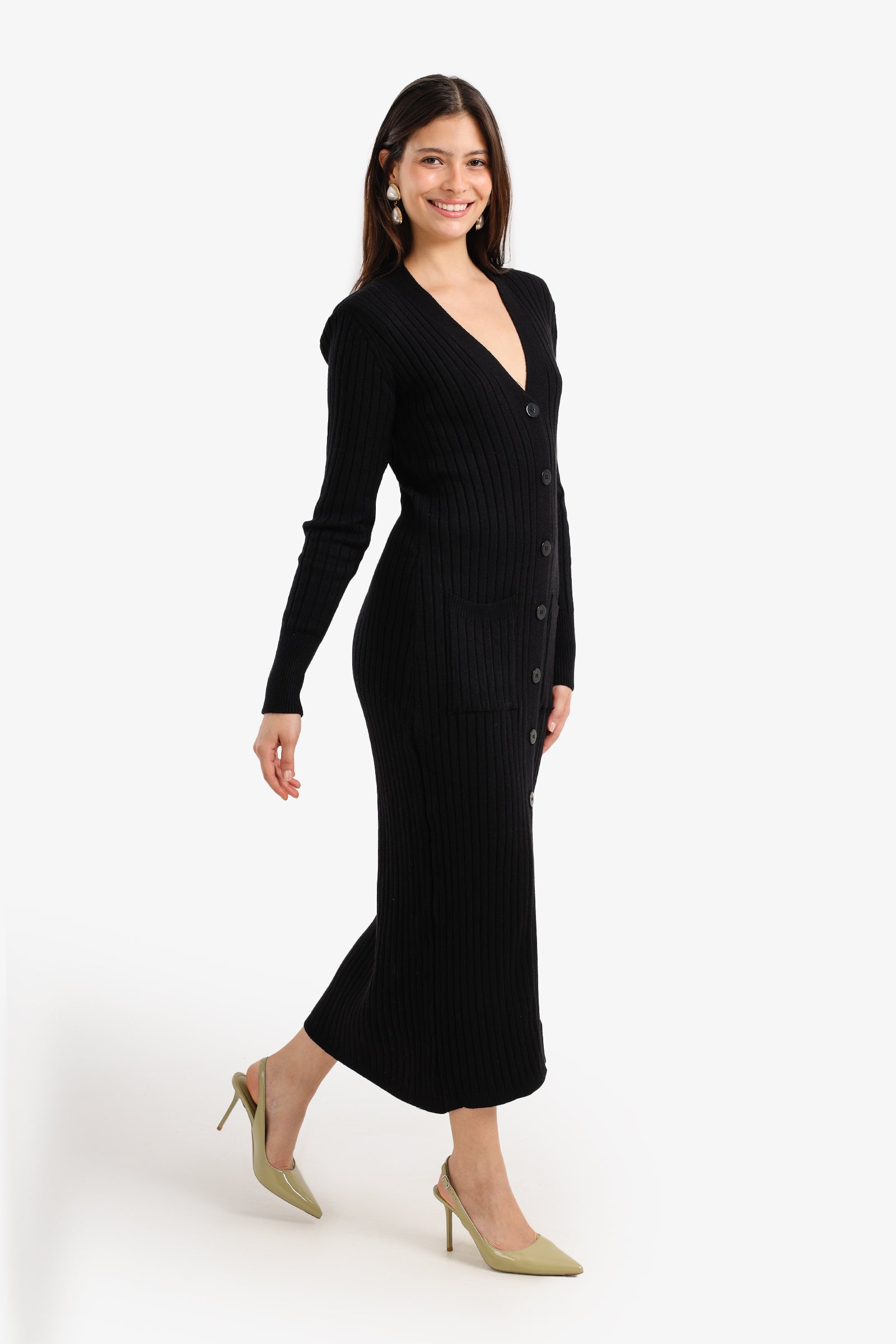 Ribbed Button-Up Midi Dress