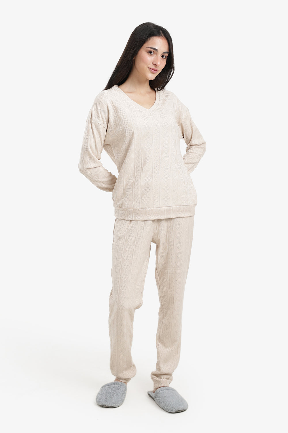 Cable Knit Pattern Pyjama Set