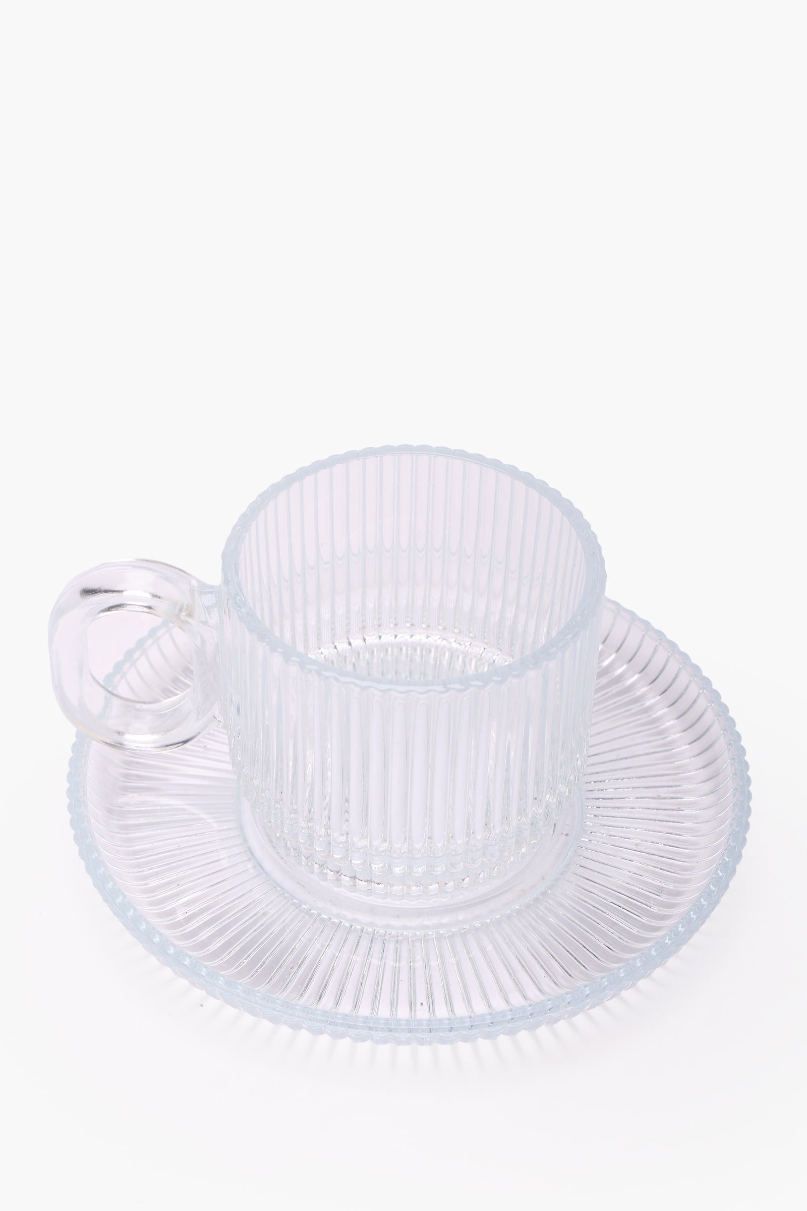 Ribbed Glass Cup & Saucer Set
