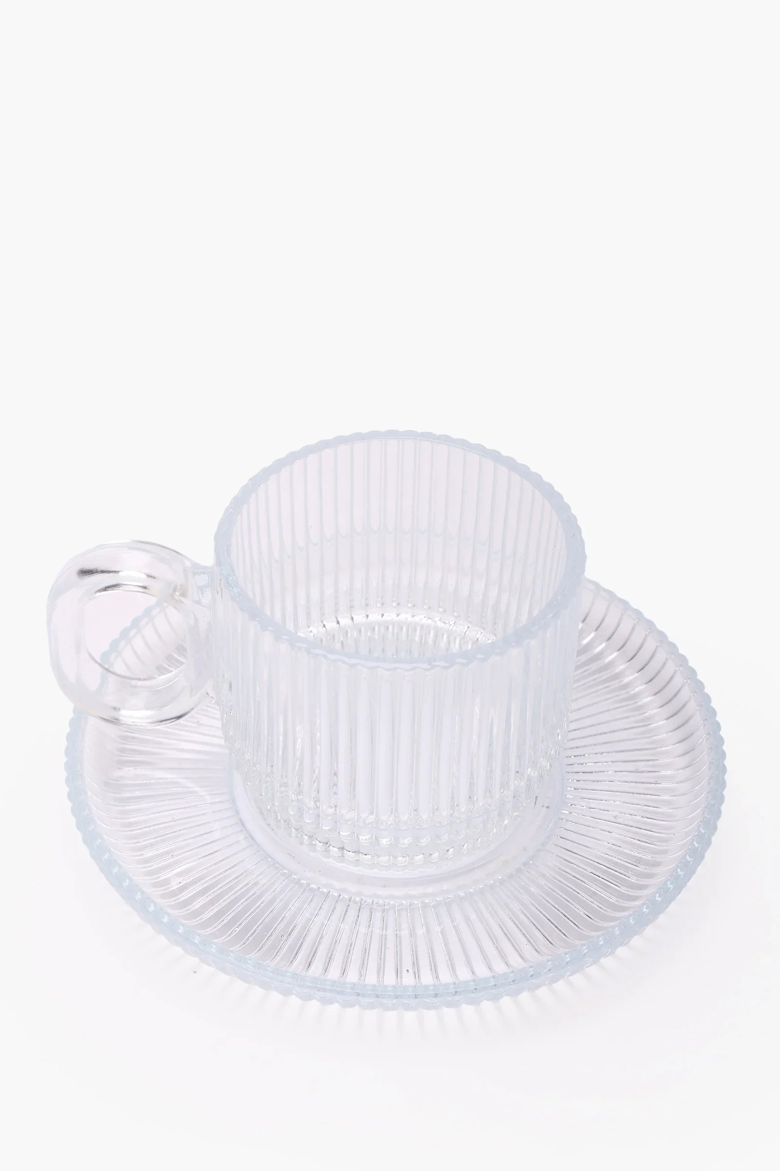 طقم مج و طبق زجاجي مضلع