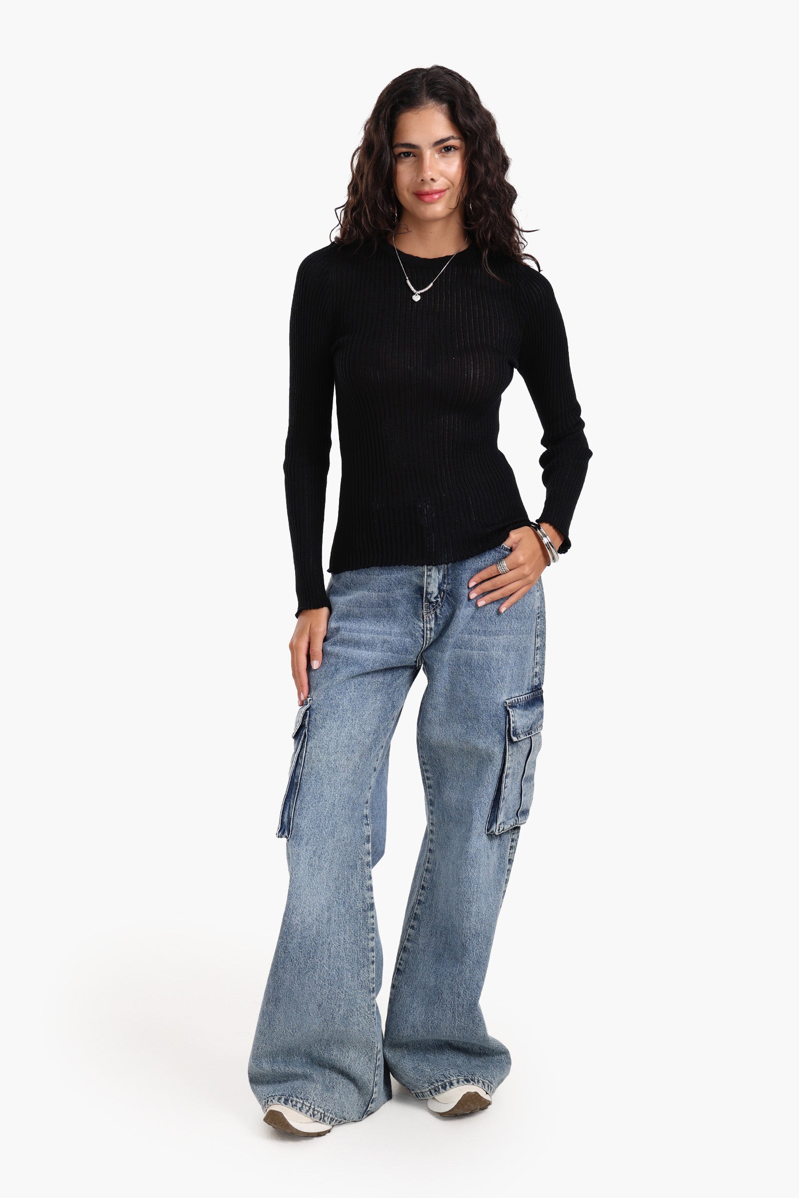 Frilled Hem Ribbed Top