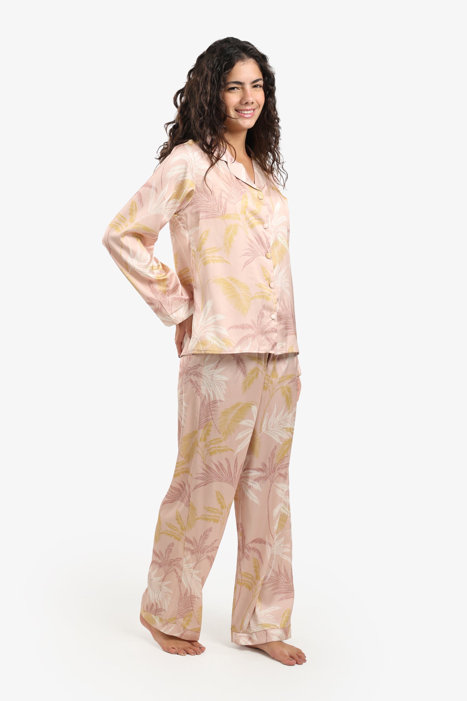 Leaf Print Satin Pyjama Set