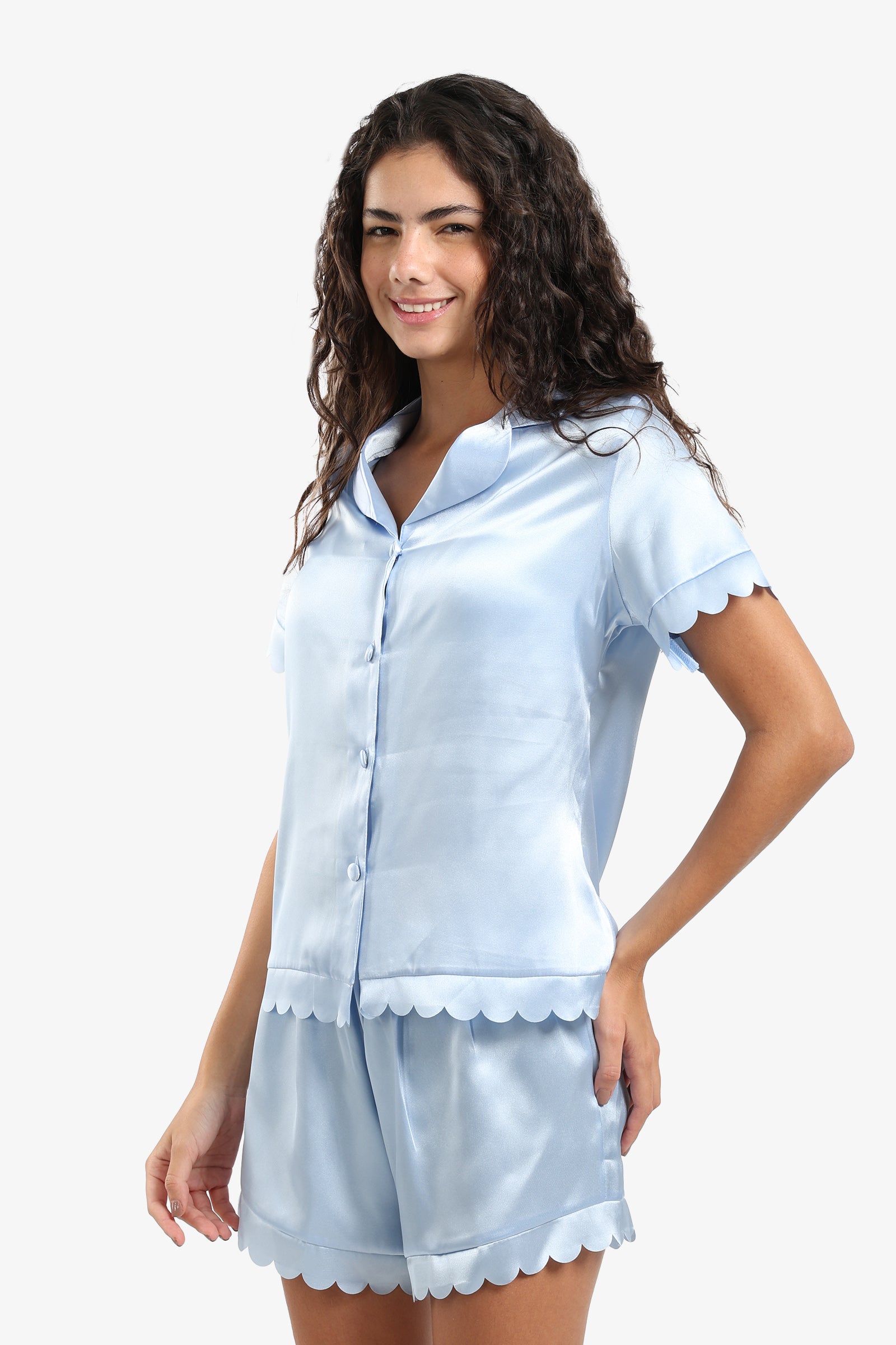 Blue Solid Pyjama Set