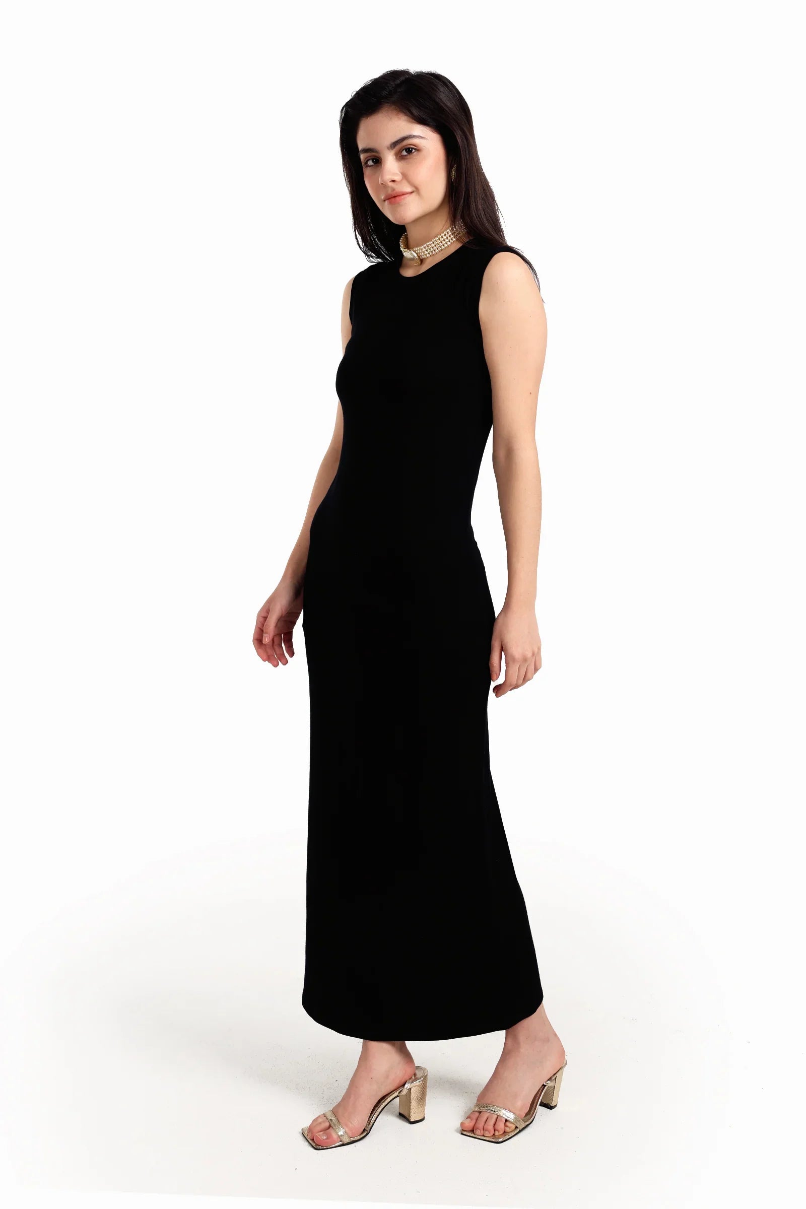 Sleeveless Dress with Back Slit