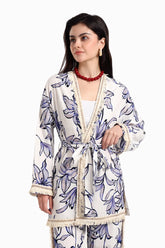 Blue Flowers Kimono with Fringes