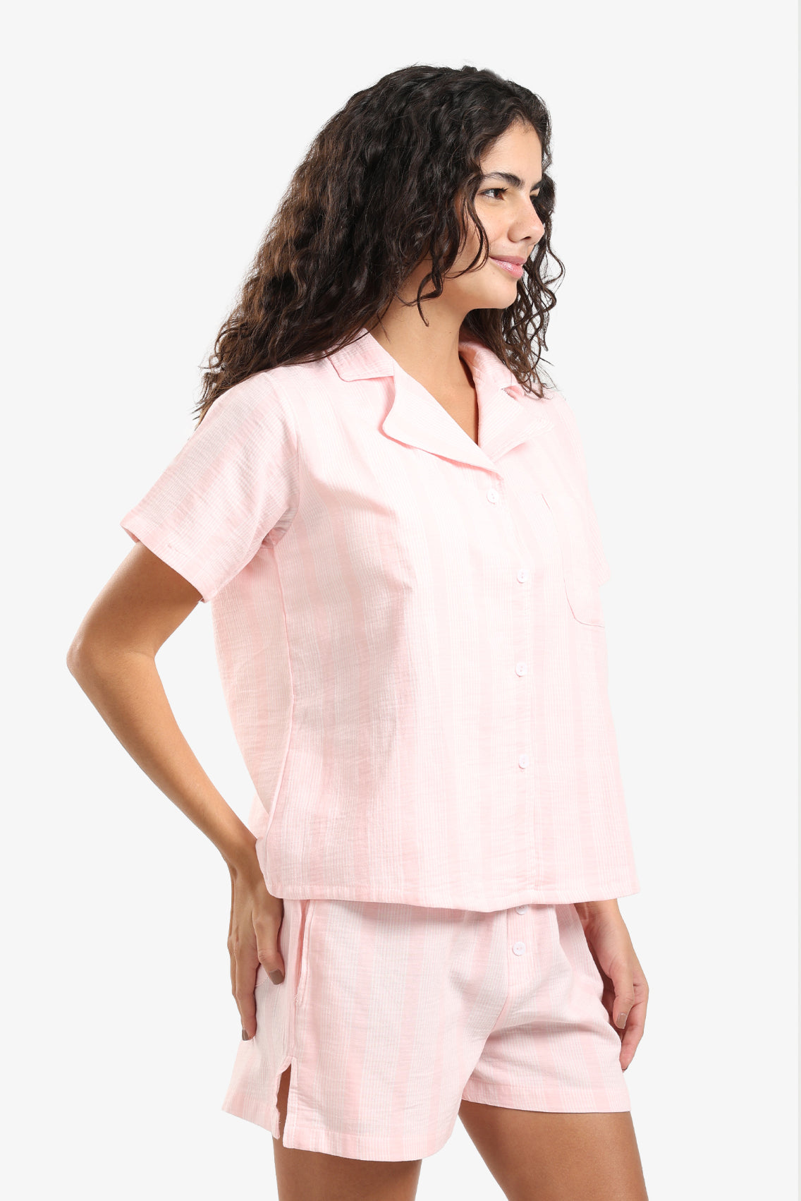 Striped Front Buttons Pyjama Set