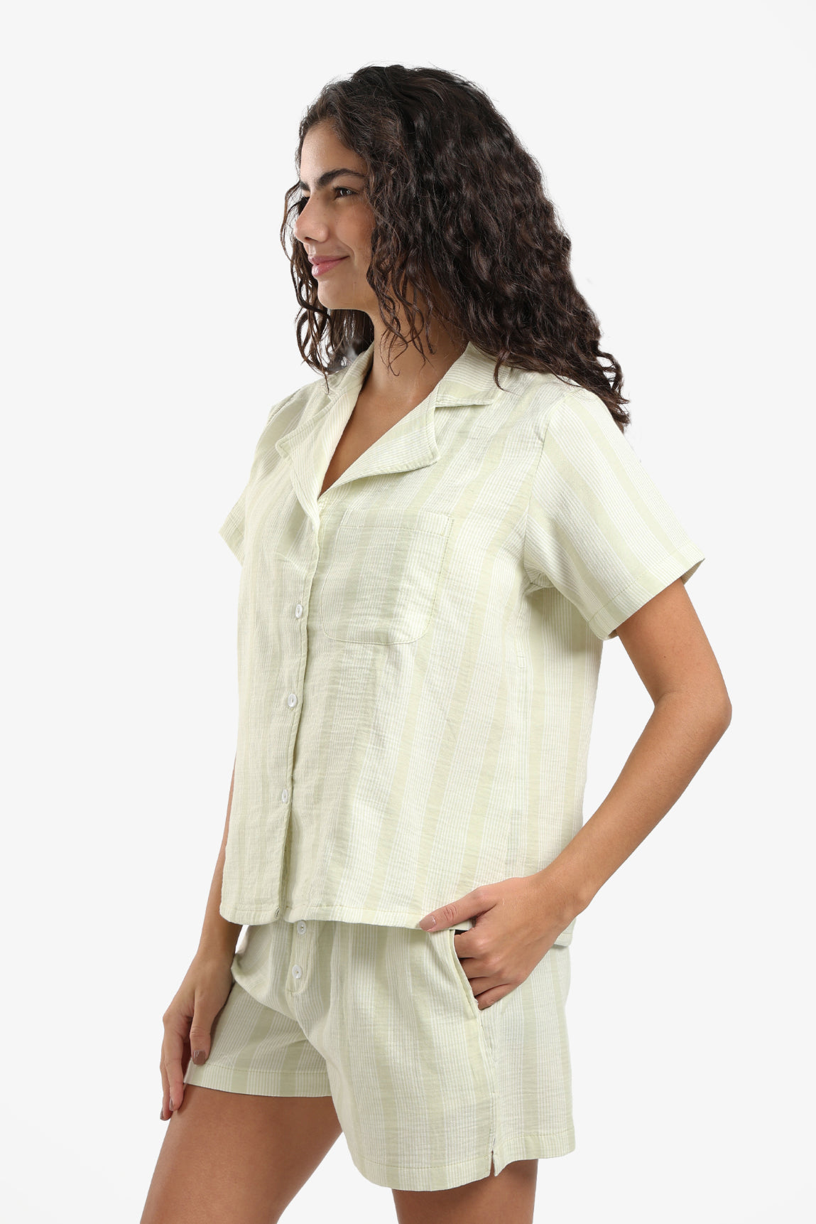 Striped Front Buttons Pyjama Set