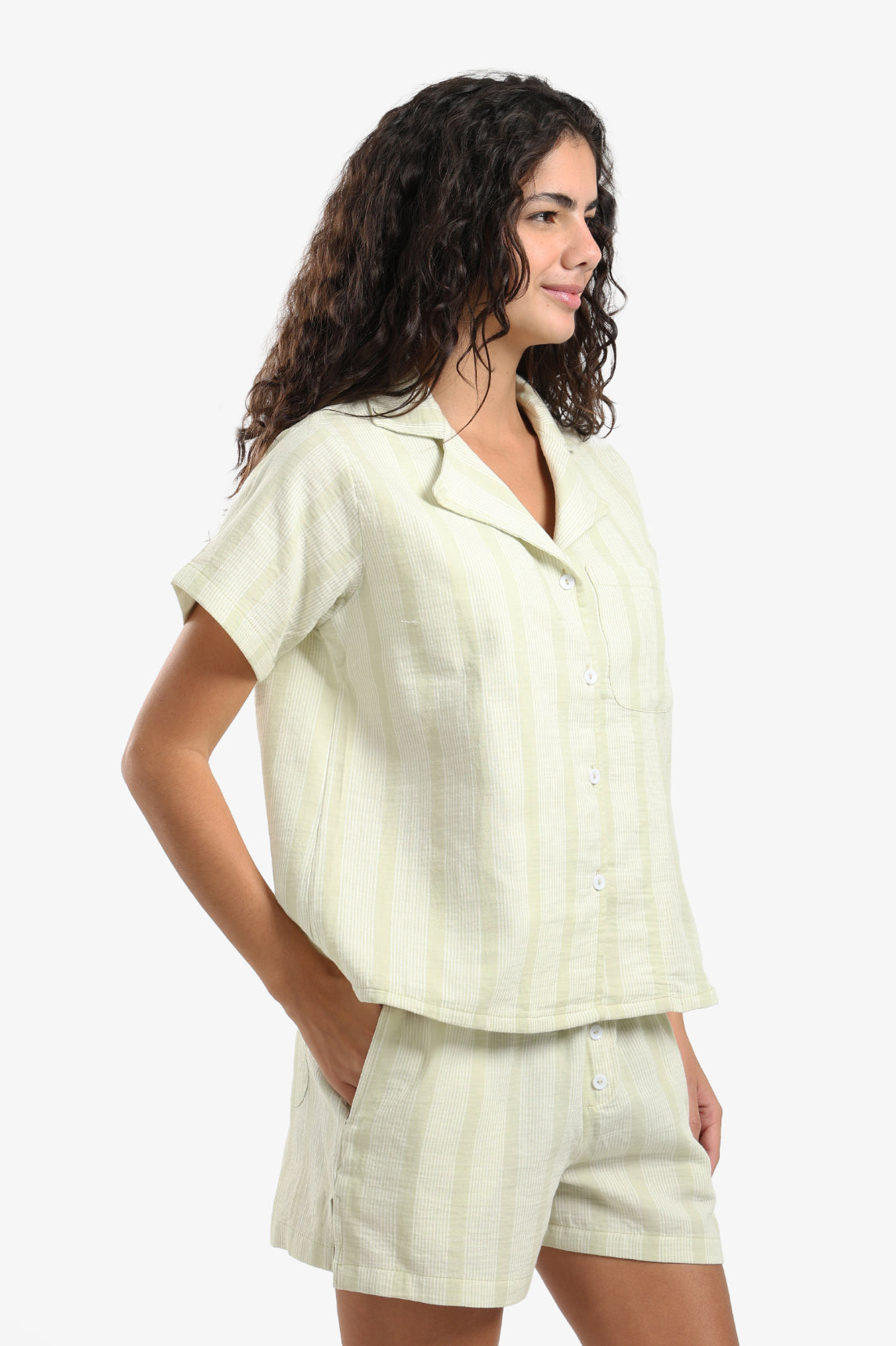 Striped Front Buttons Pyjama Set