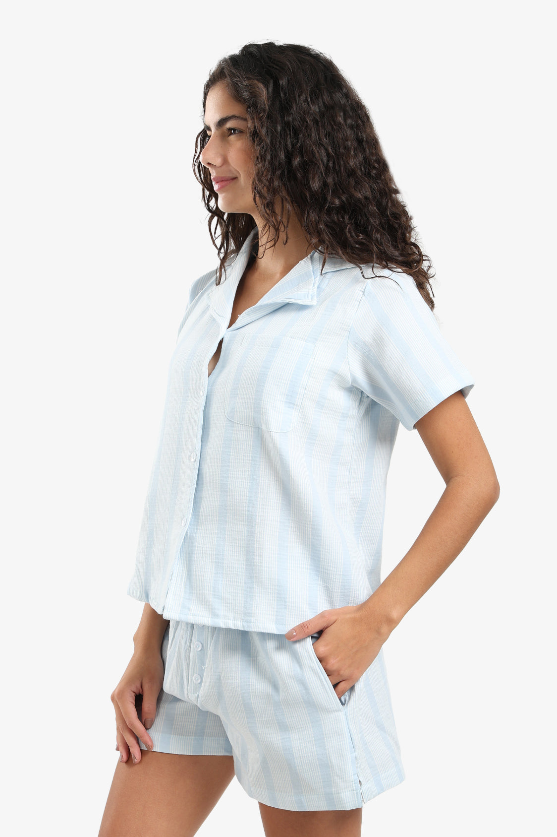 Striped Front Buttons Pyjama Set