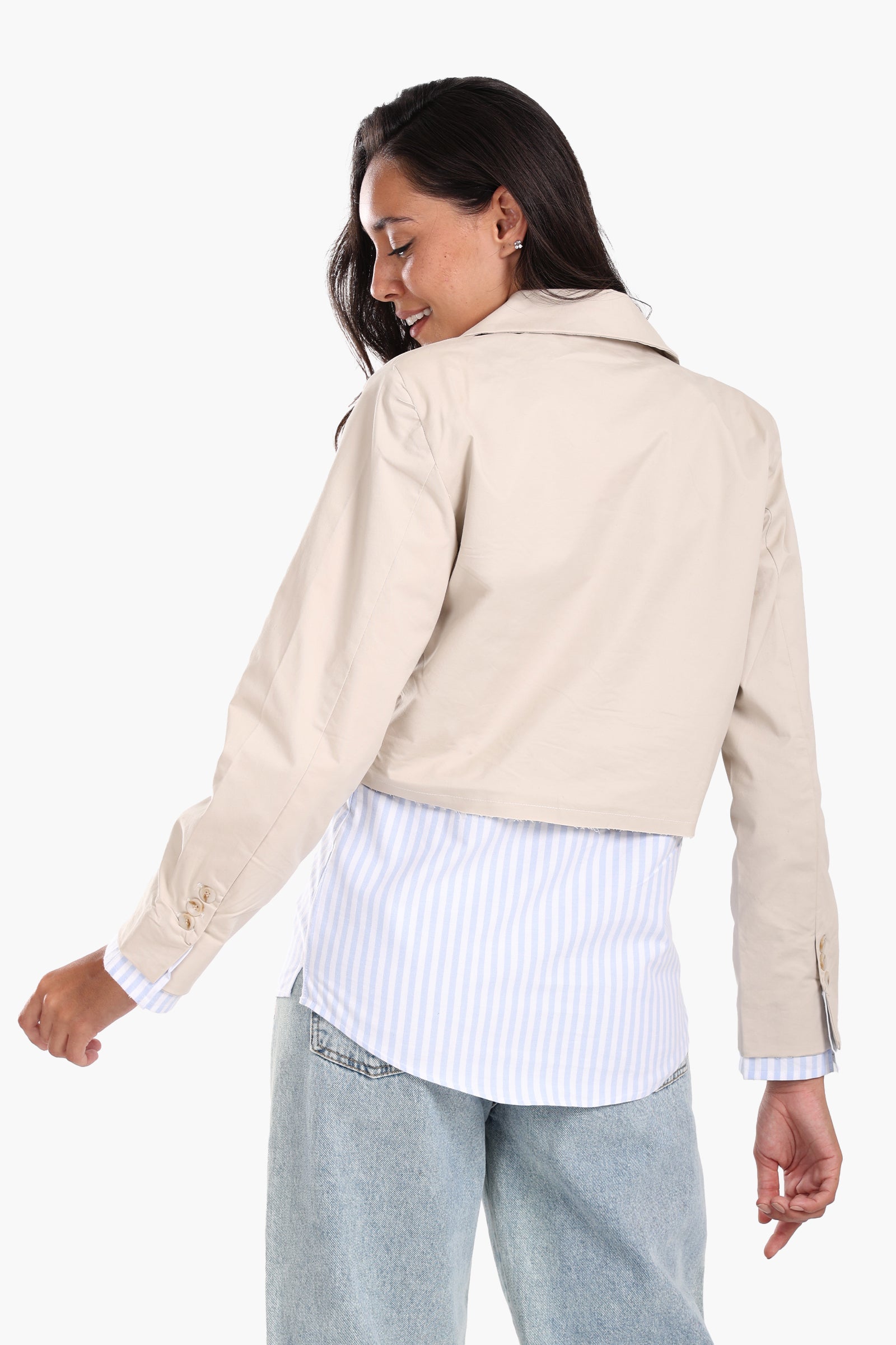 Jacket with Exposed Striped Cuffs