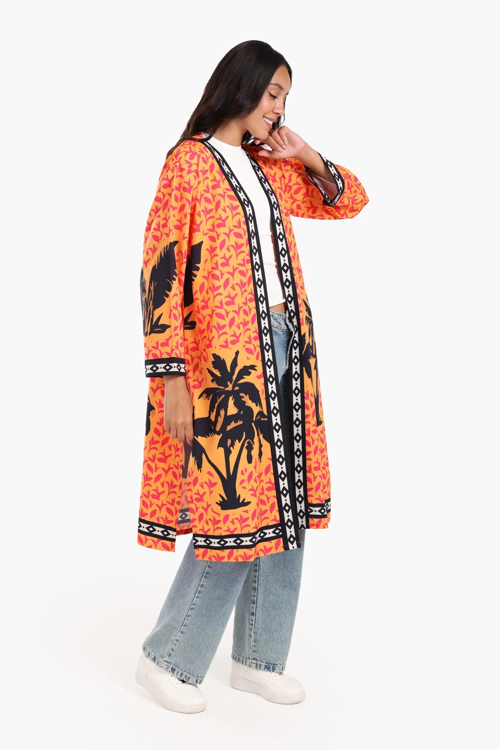 كيمونو بطبعة أشجار نخيل ملون