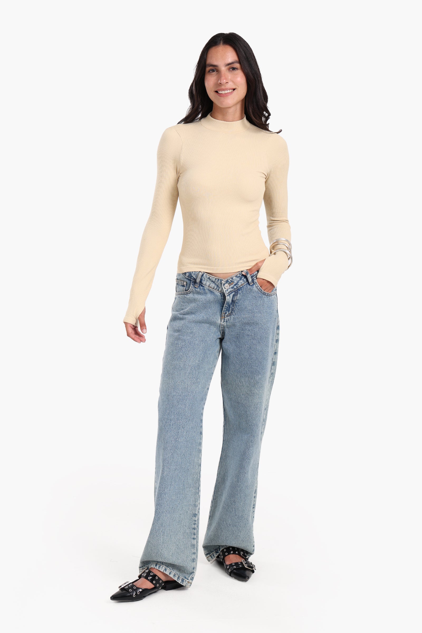 High Neck Top with Thumbhole