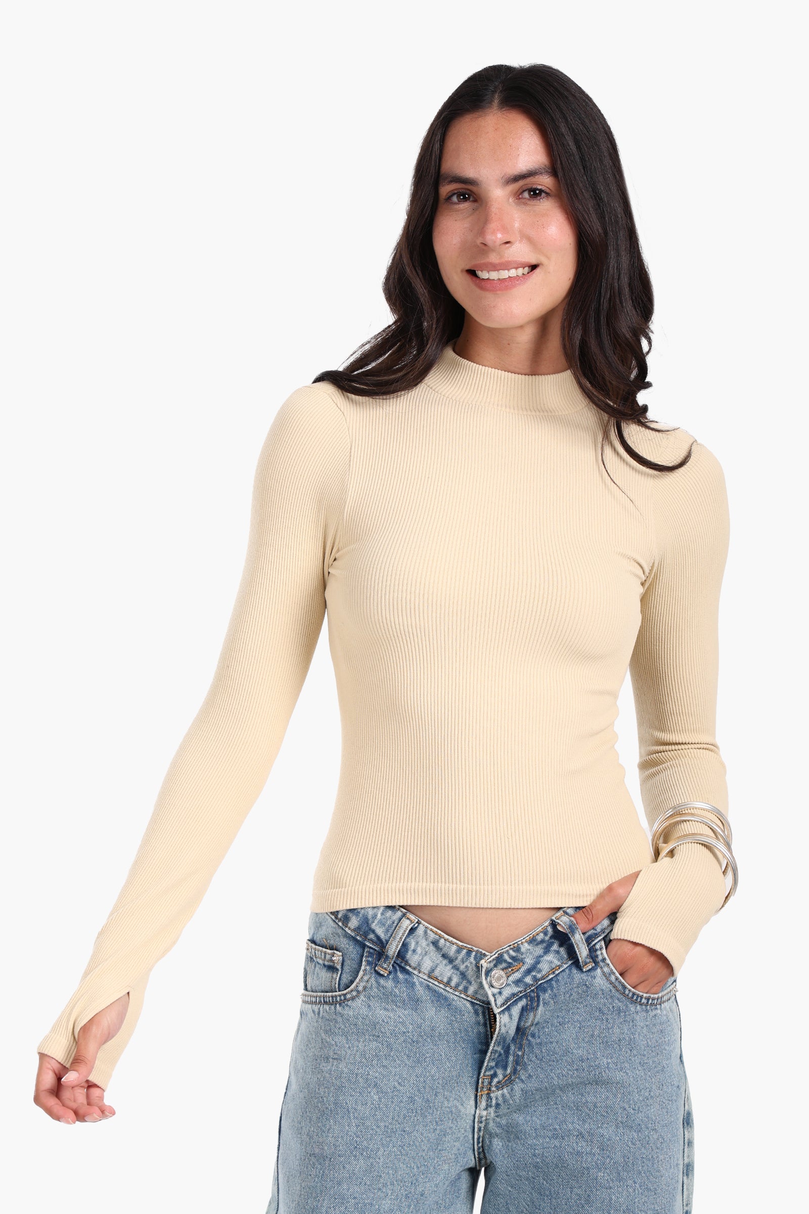High Neck Top with Thumbhole