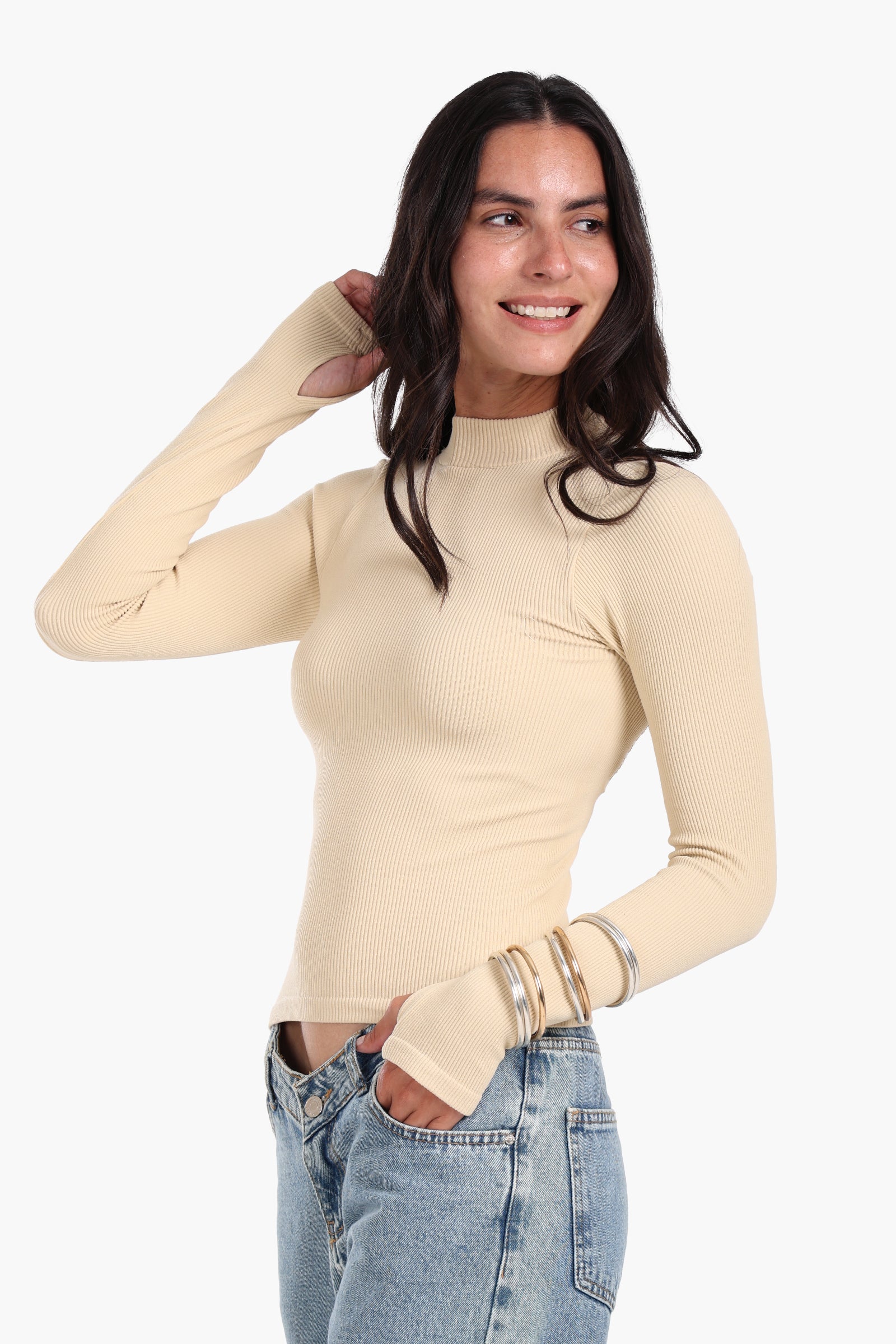 High Neck Top with Thumbhole