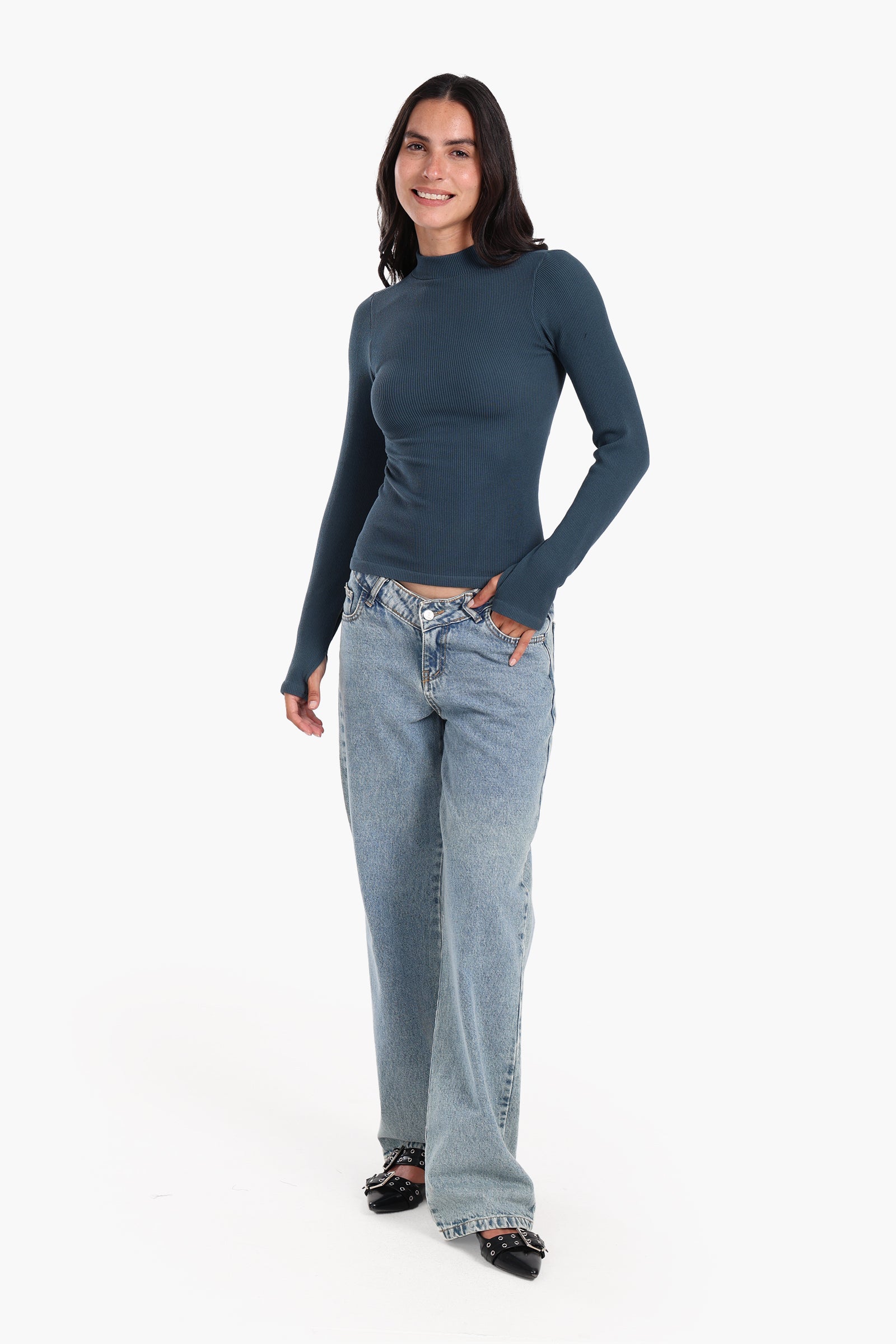 High Neck Top with Thumbhole
