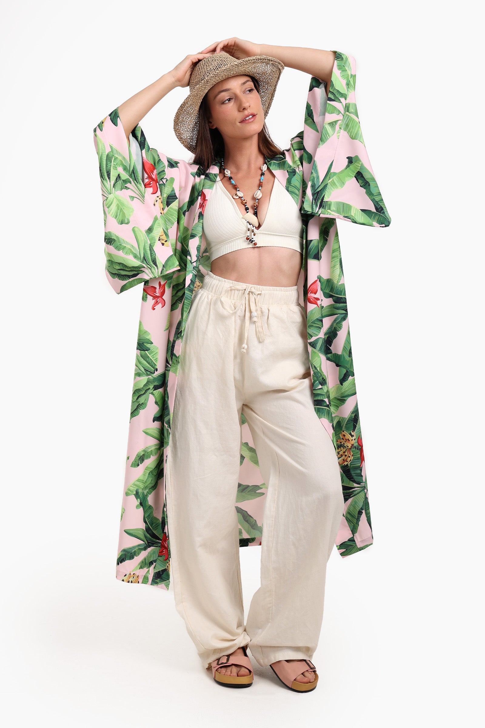 Tropical Leaves Beach Kimono